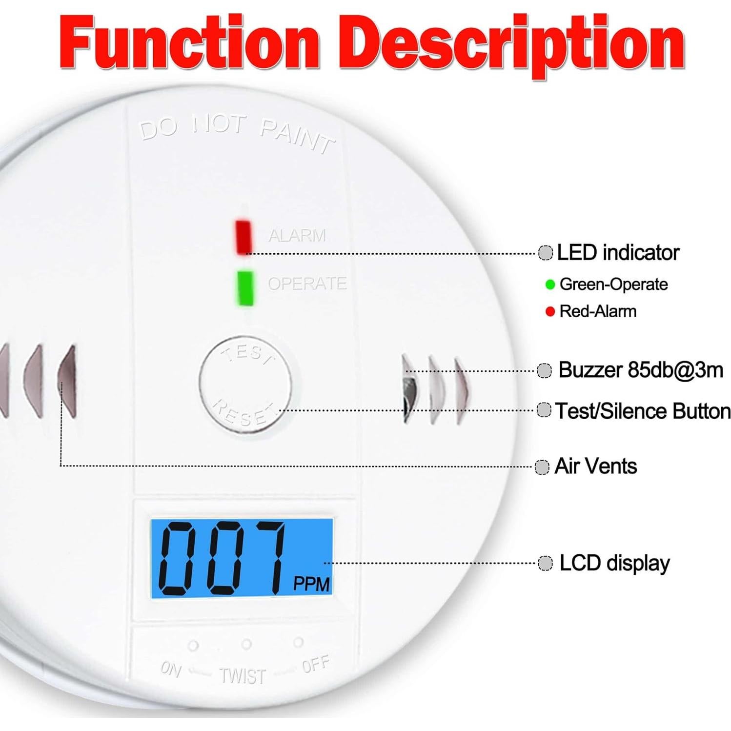 Paquete de 3 Detectores de Monóxido de Carbono Pumwry