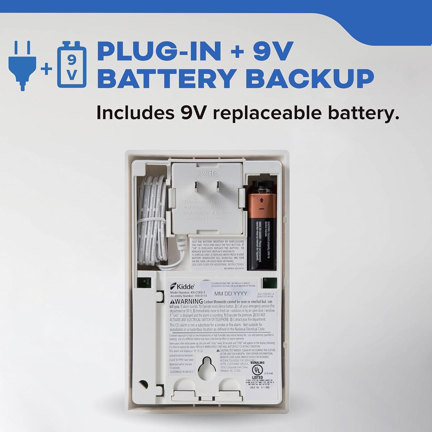 Detector de Monóxido de Carbono Kidde KN-COEG-3 Enchufable con Pantalla LED