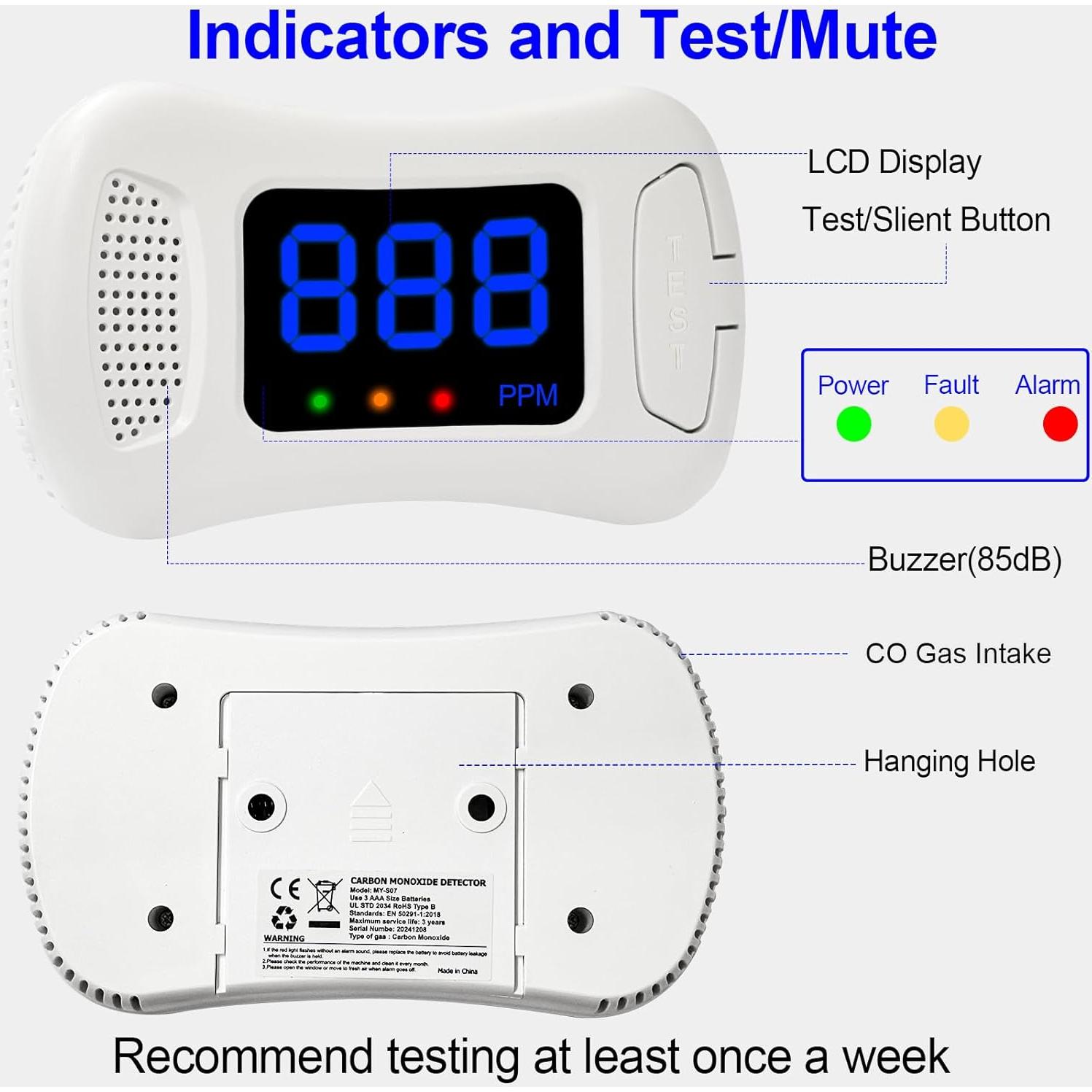 2 Paquetes Detectores de Monóxido de Carbono Sylzy MY-S07
