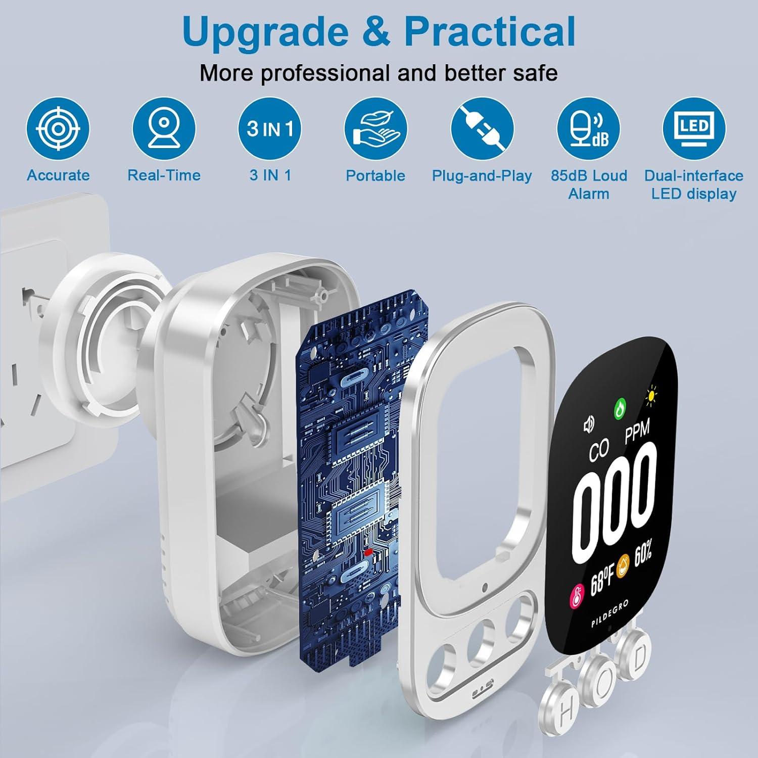 Detector de Monóxido de Carbono Pildegro HD-08 Enchufable 85dB