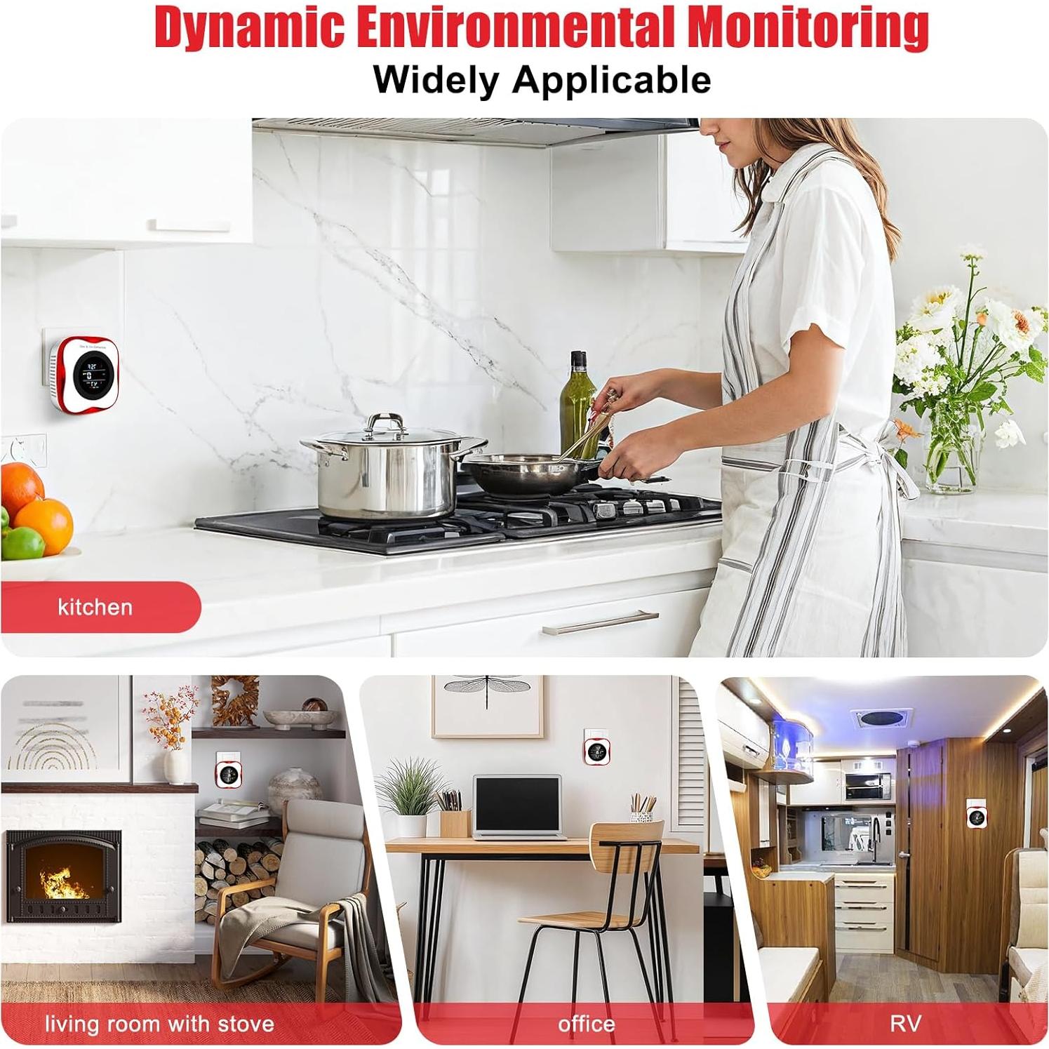 Detector de Gas y Monóxido de Carbono ARIKON 4 en 1 LCD