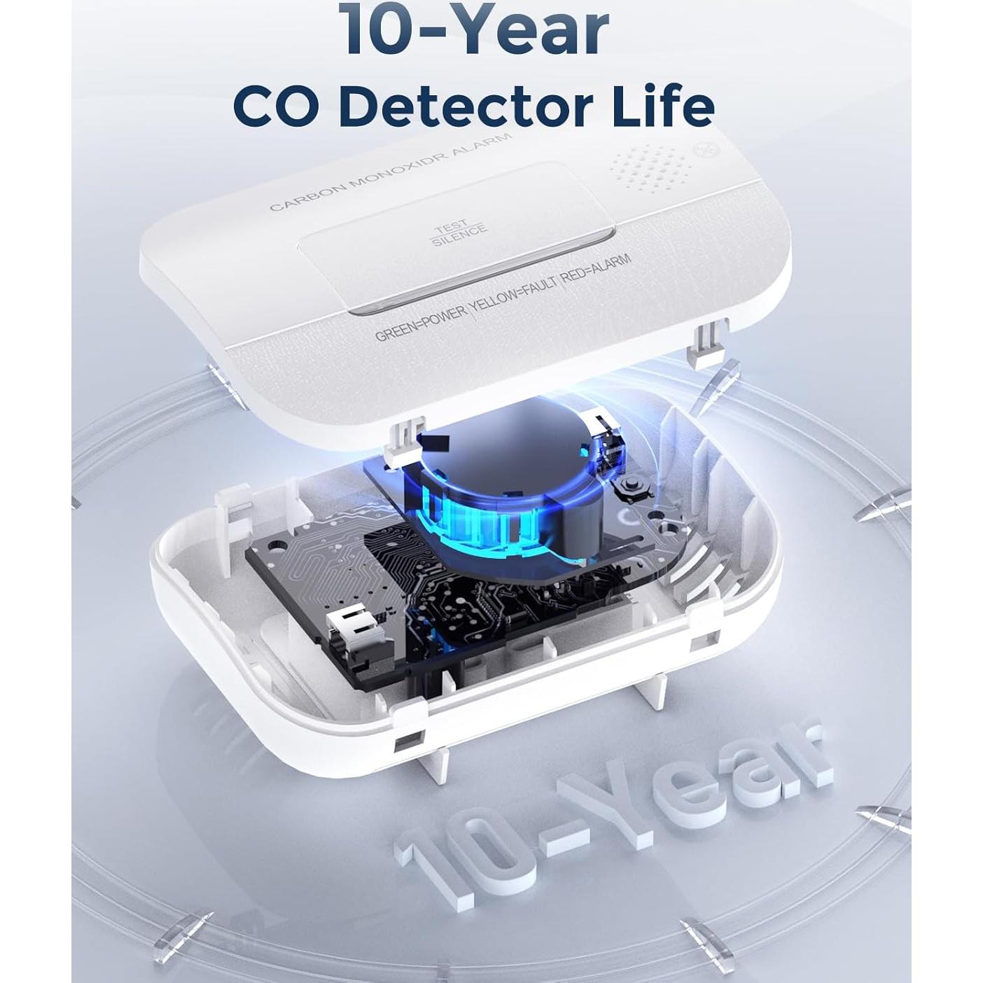 Detector de Monóxido de Carbono Ecoey FJ127, 4 Paquetes, 10 Años