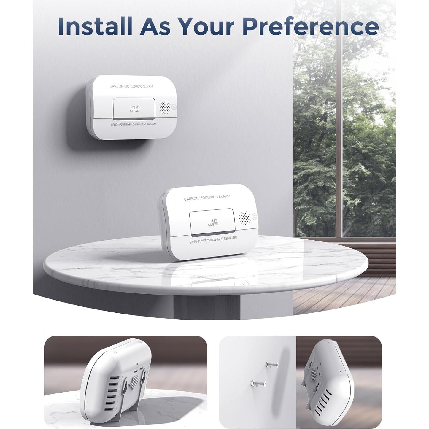 Detector de Monóxido de Carbono Ecoey FJ127, 4 Paquetes, 10 Años