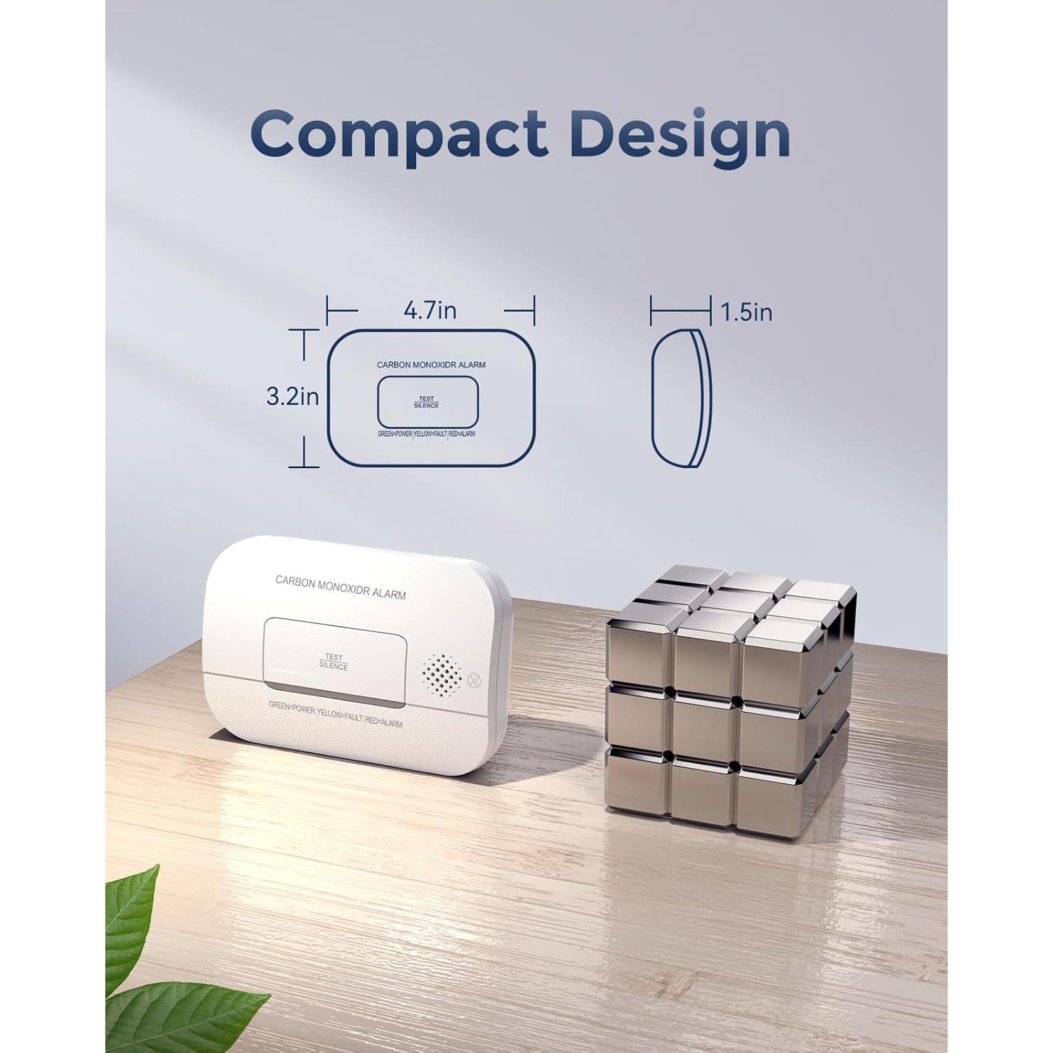 Detector de Monóxido de Carbono Ecoey FJ127, 4 Paquetes, 10 Años