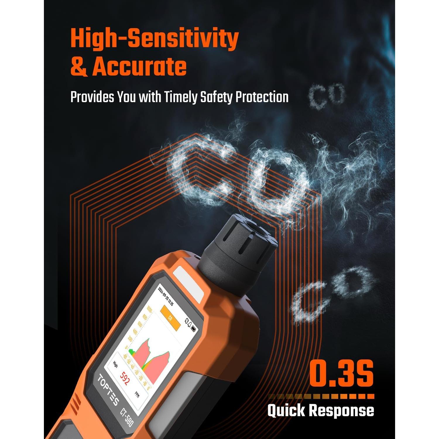 Detector de Monóxido de Carbono TOPTES CT-580, Pantalla Color TFT