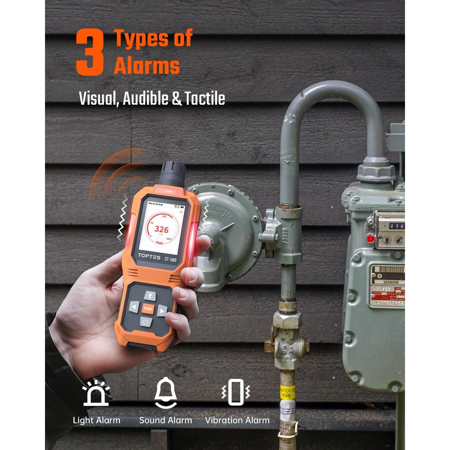 Detector de Monóxido de Carbono TOPTES CT-580, Pantalla Color TFT