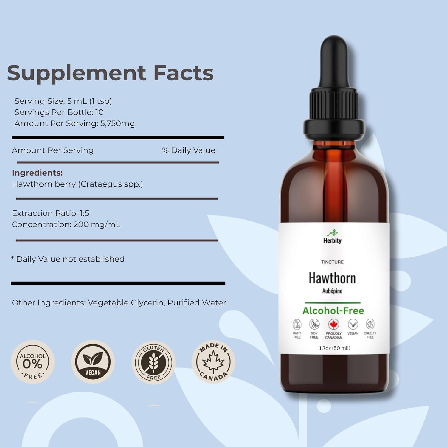 Tintura de Baya de Espino Herbity 50 ml - Vegana y Sin Gluten