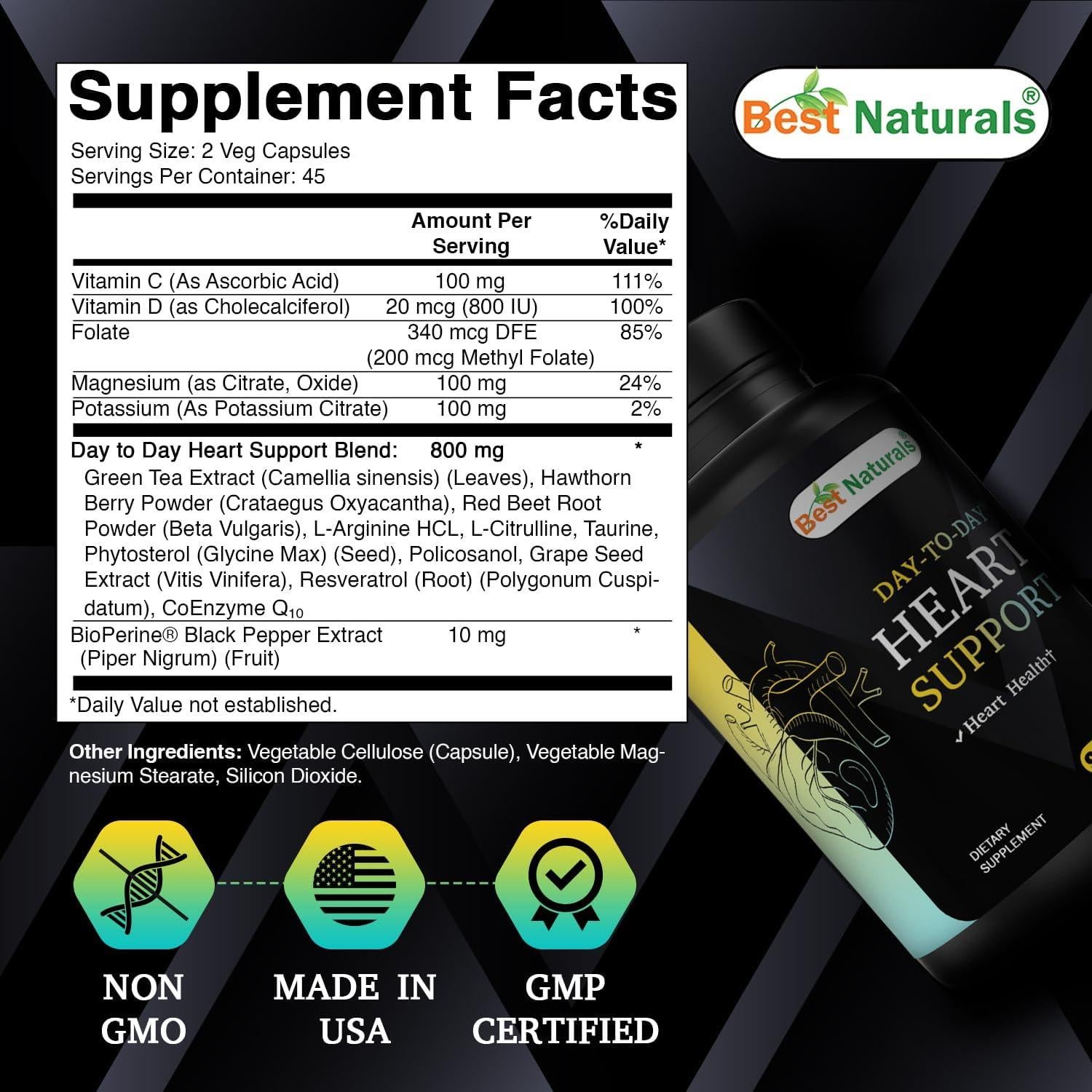 Suplemento Cardiaco Diario Mejor Naturales 90 Cápsulas Veganas