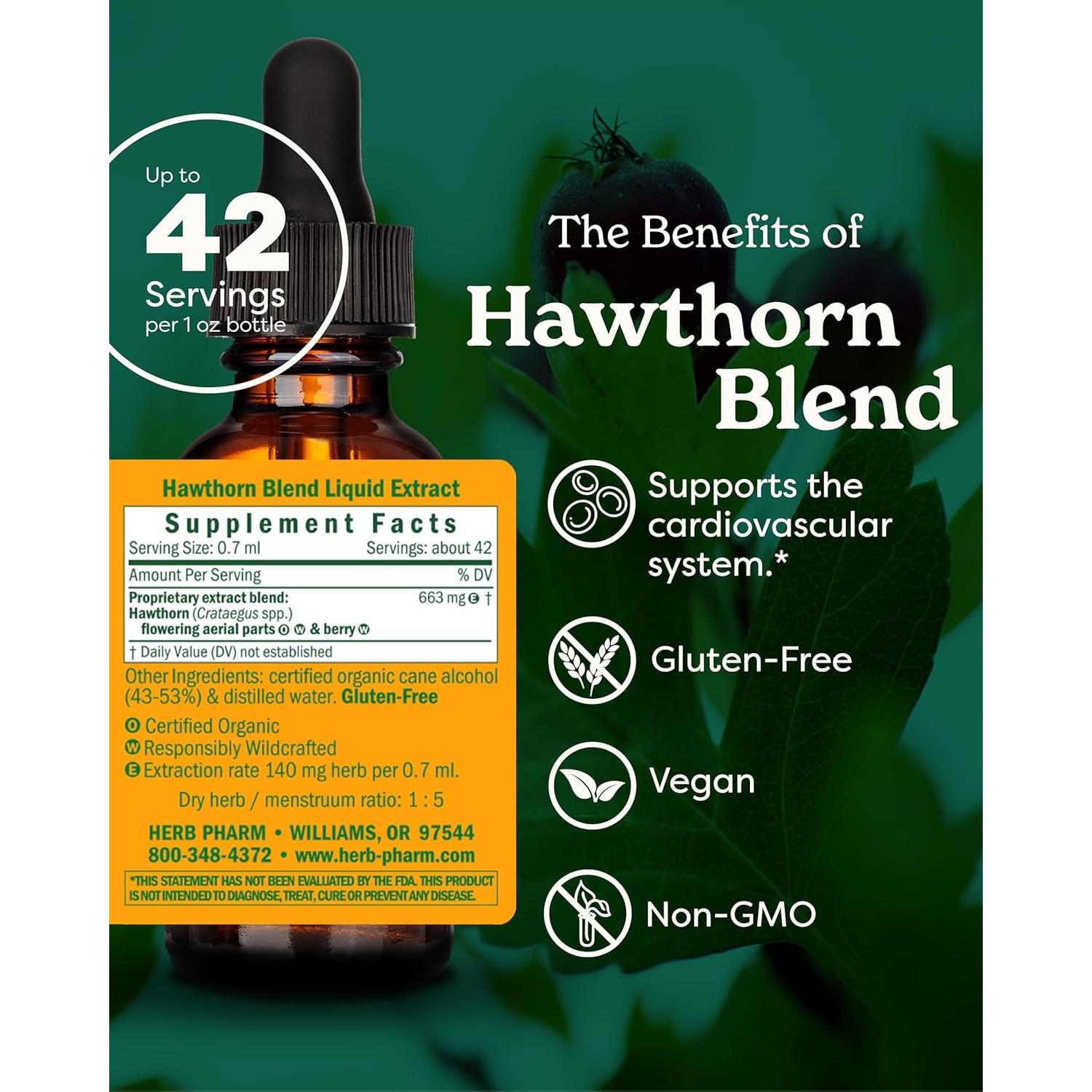 Extracto Líquido de Espino Herb Pharm 29.57 ml Orgánico