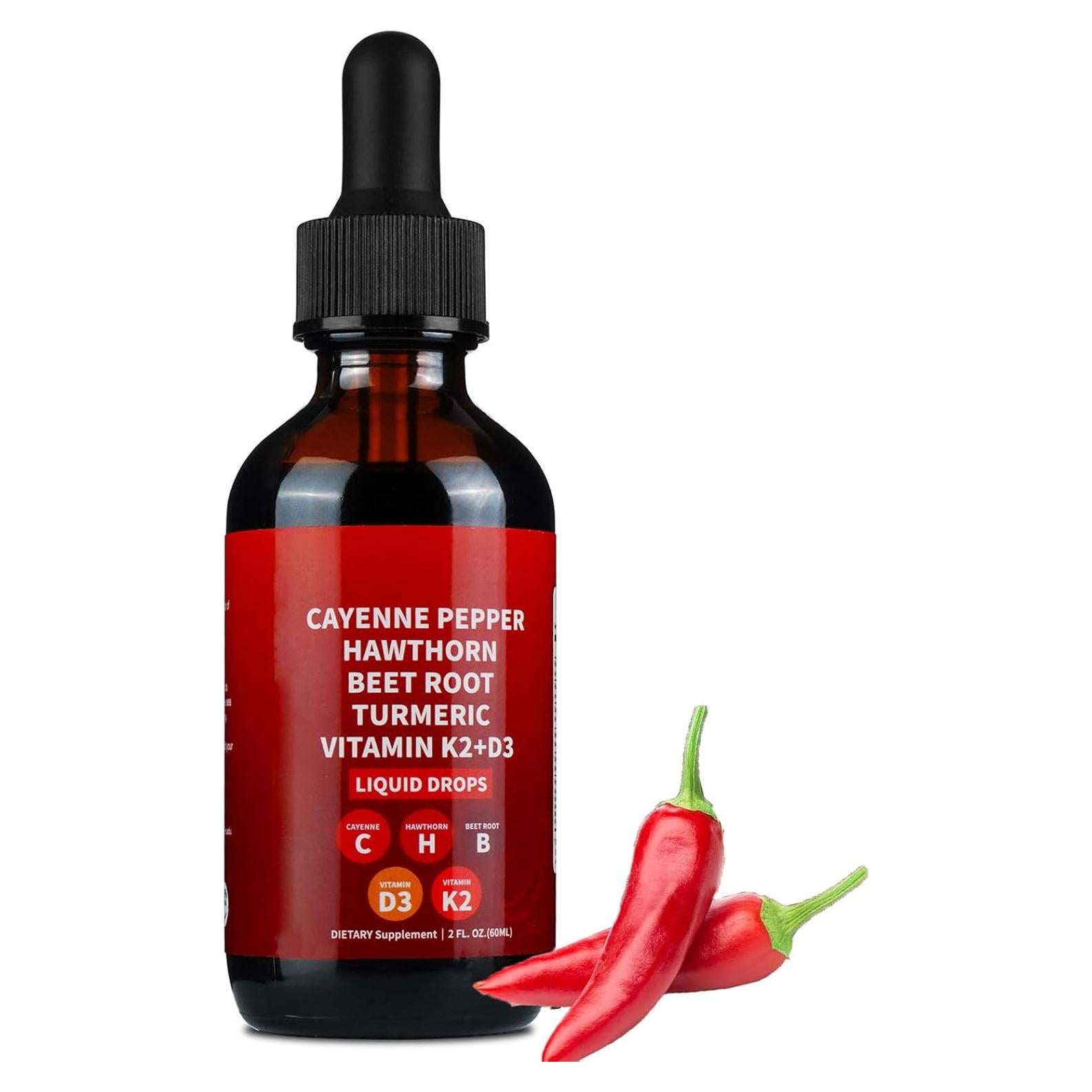 Gotas de Pimienta de Cayena 60ml - Suplemento Vegano D3 K2