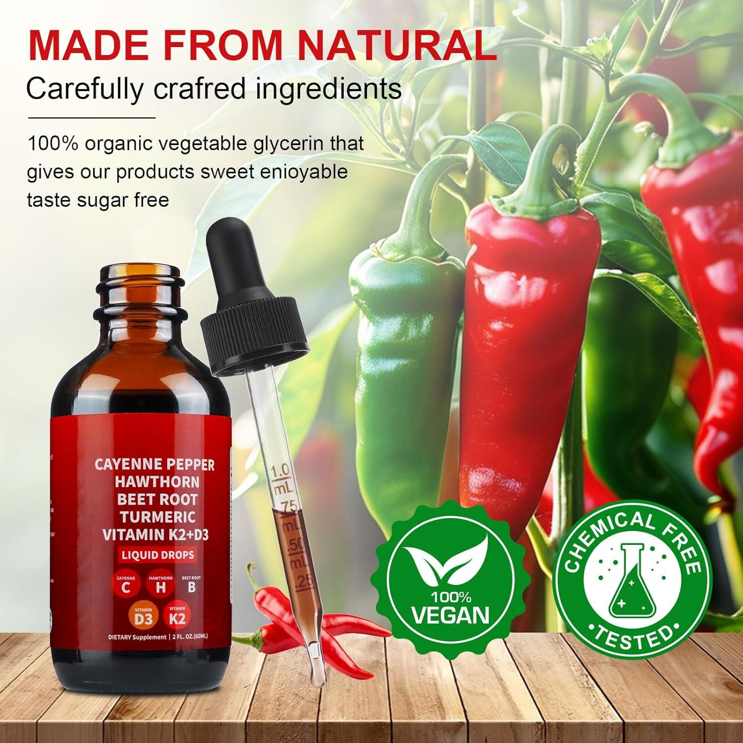 Gotas de Pimienta de Cayena 60ml - Suplemento Vegano D3 K2