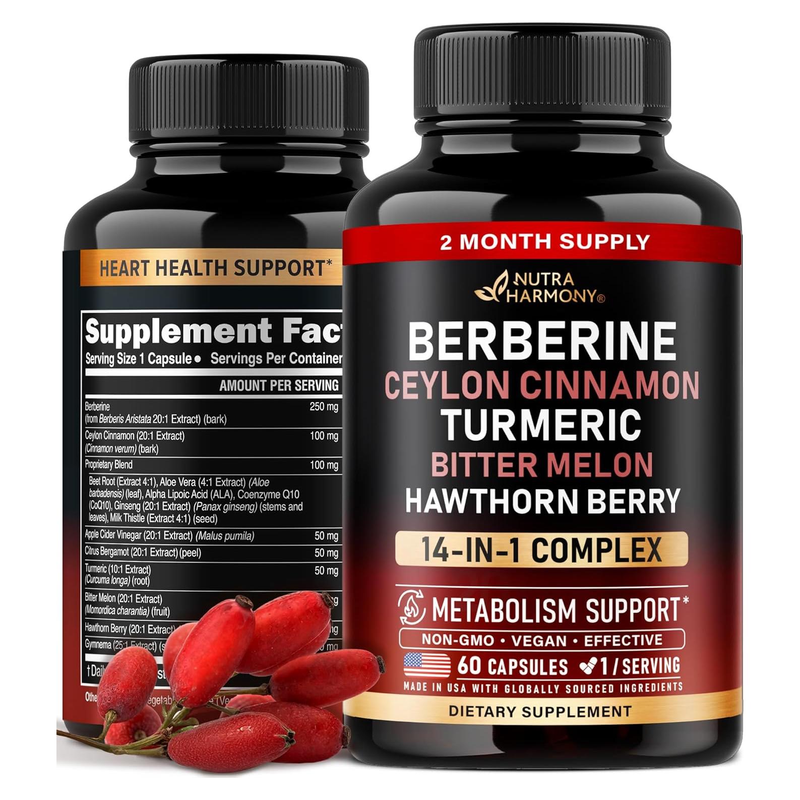 Suplemento Vegano 14 en 1 Nutra Harmony - Berberina, Canela, Vinagre, Energía