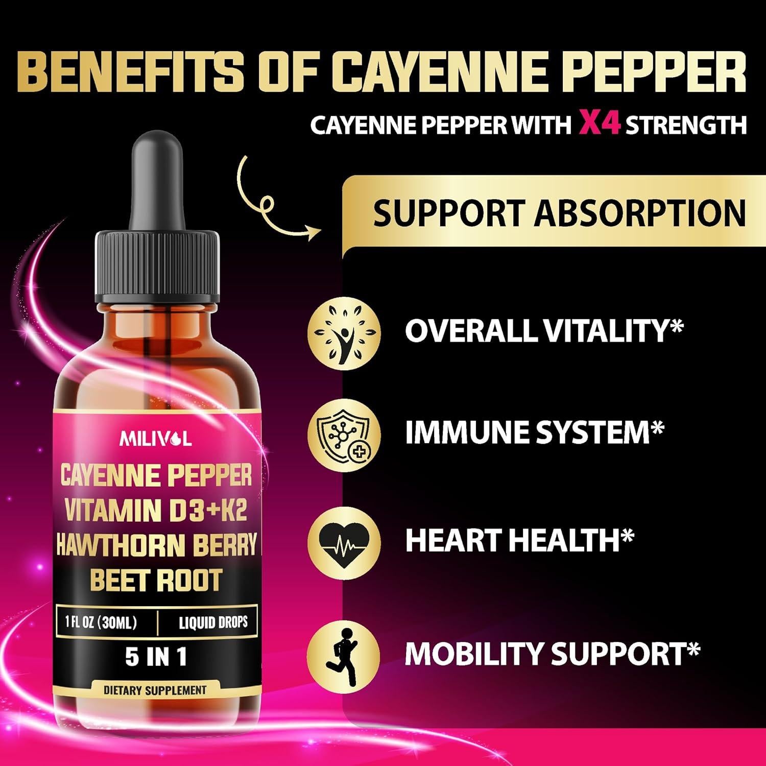 Gotas Líquidas de Pimienta de Cayena Milivol 30 ml - Suplemento Digestivo