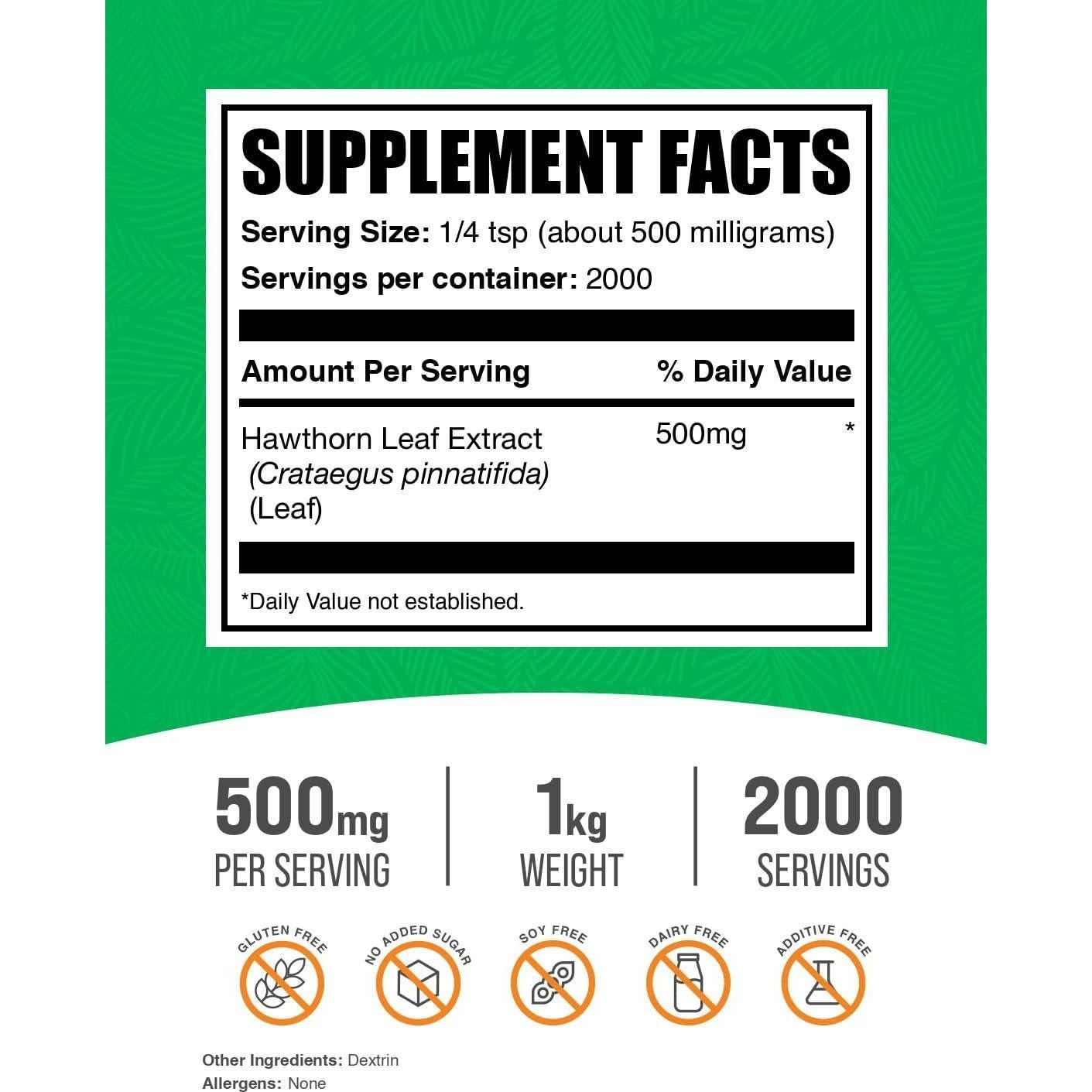 Extracto de Hoja de Espino en Polvo BulkSupplements 1kg Vegano