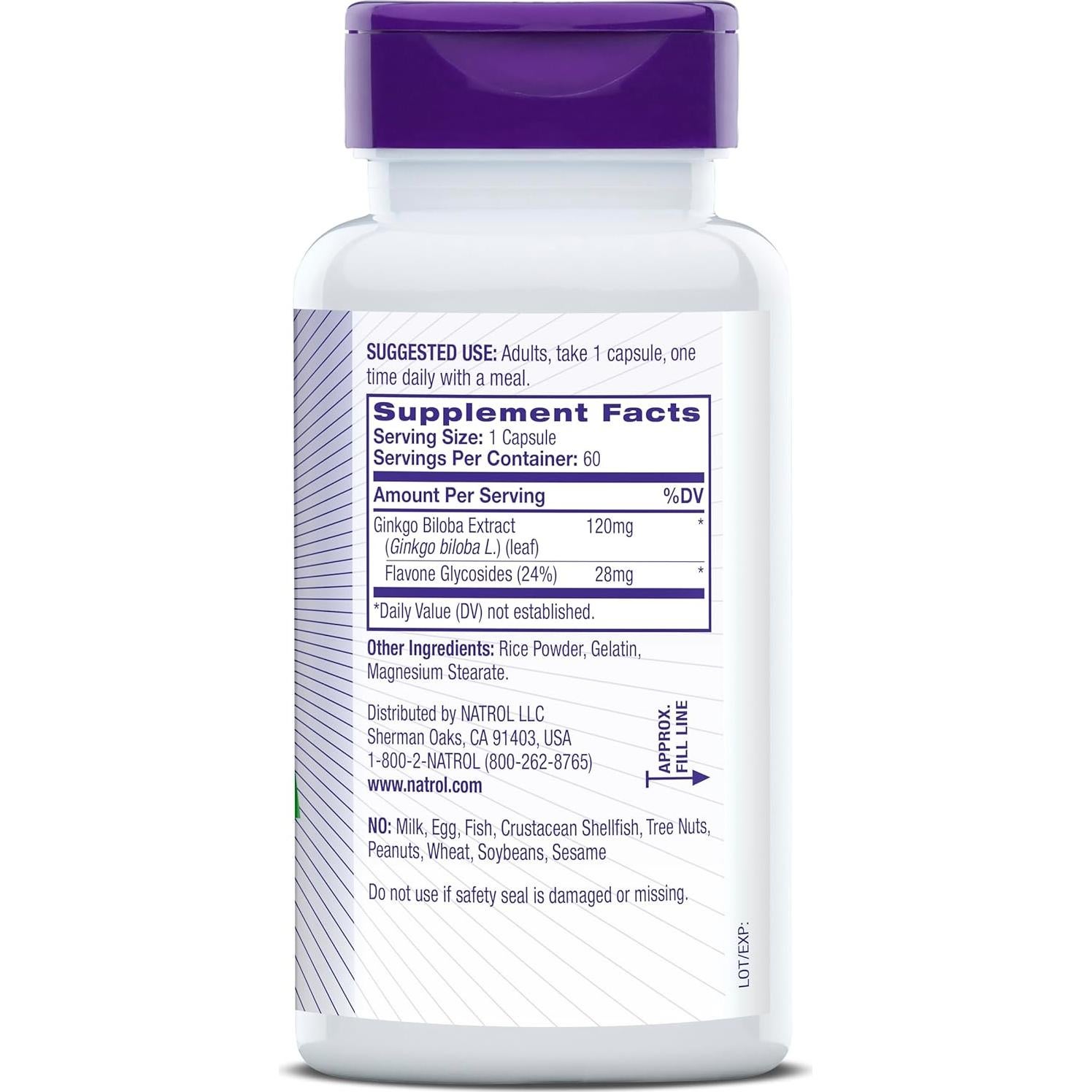 Suplemento Natrol Ginkgo Biloba 120mg 60 Cápsulas Salud Cerebral