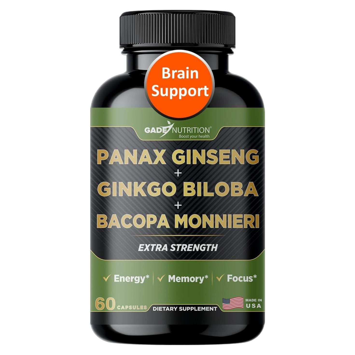 Suplemento Ginkgo Biloba Ginseng Bacopa Monnieri 60 Cápsulas