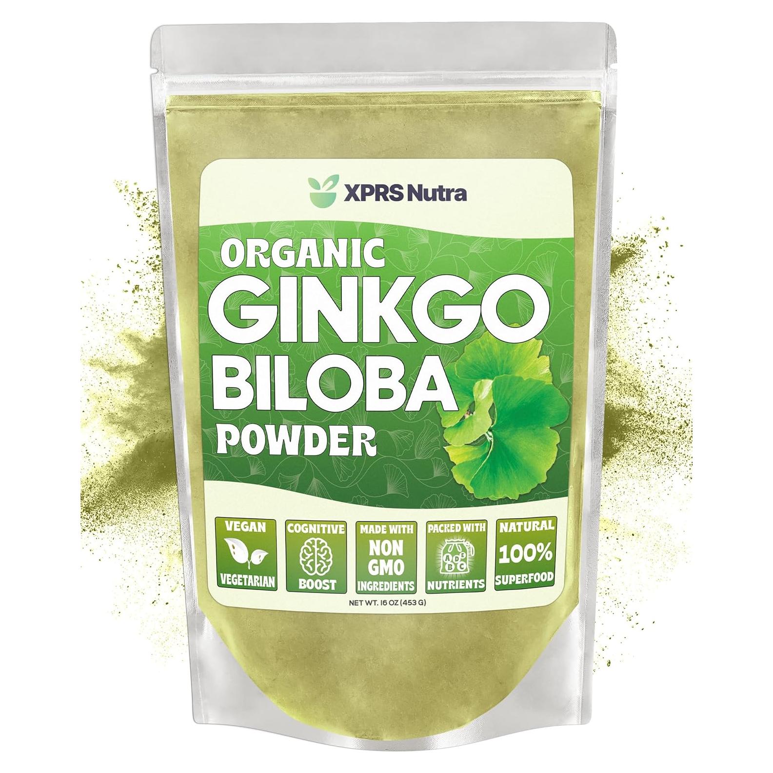Polvo Orgánico de Ginkgo Biloba XPRS Nutra 453.6 g - Suplemento Vegano