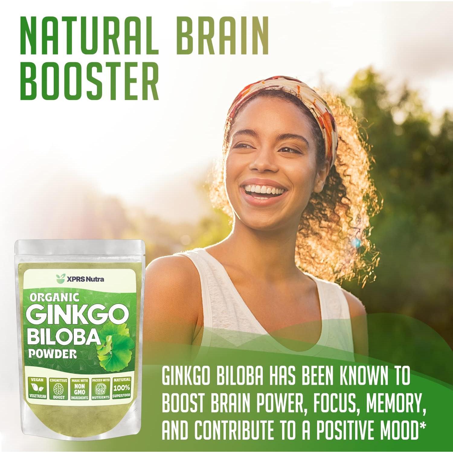 Polvo Orgánico de Ginkgo Biloba XPRS Nutra 453.6 g - Suplemento Vegano