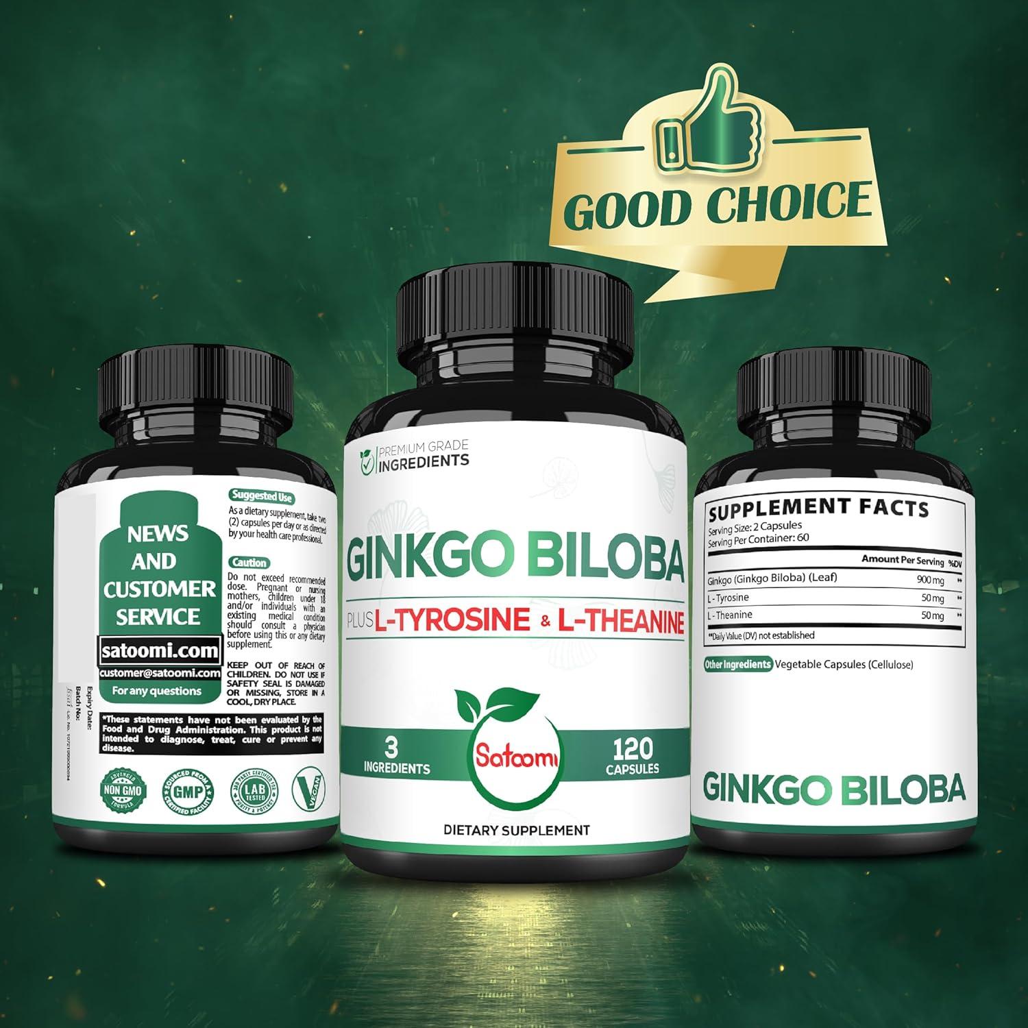 Suplemento Ginkgo Biloba 1000mg Satoomi - 120 Cápsulas Veganas