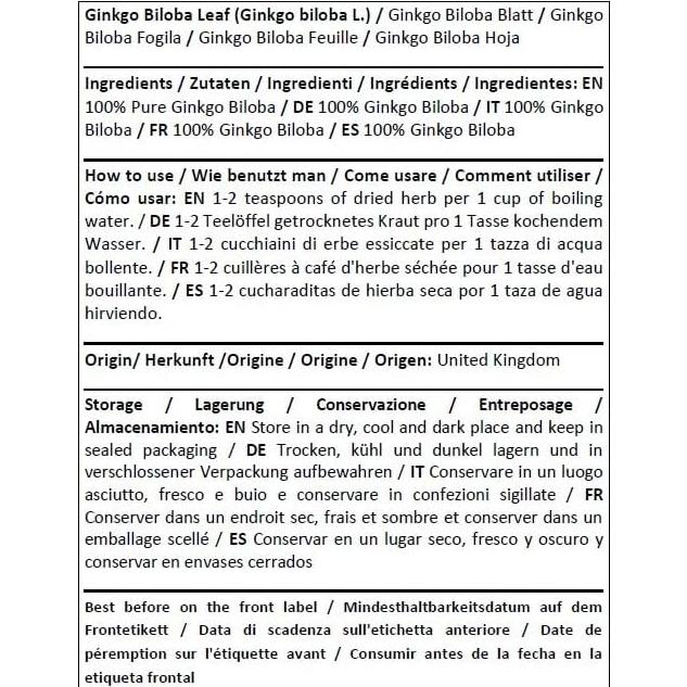 Hoja de Ginkgo Biloba Orgánica Shender Group 100g - Té Herbal