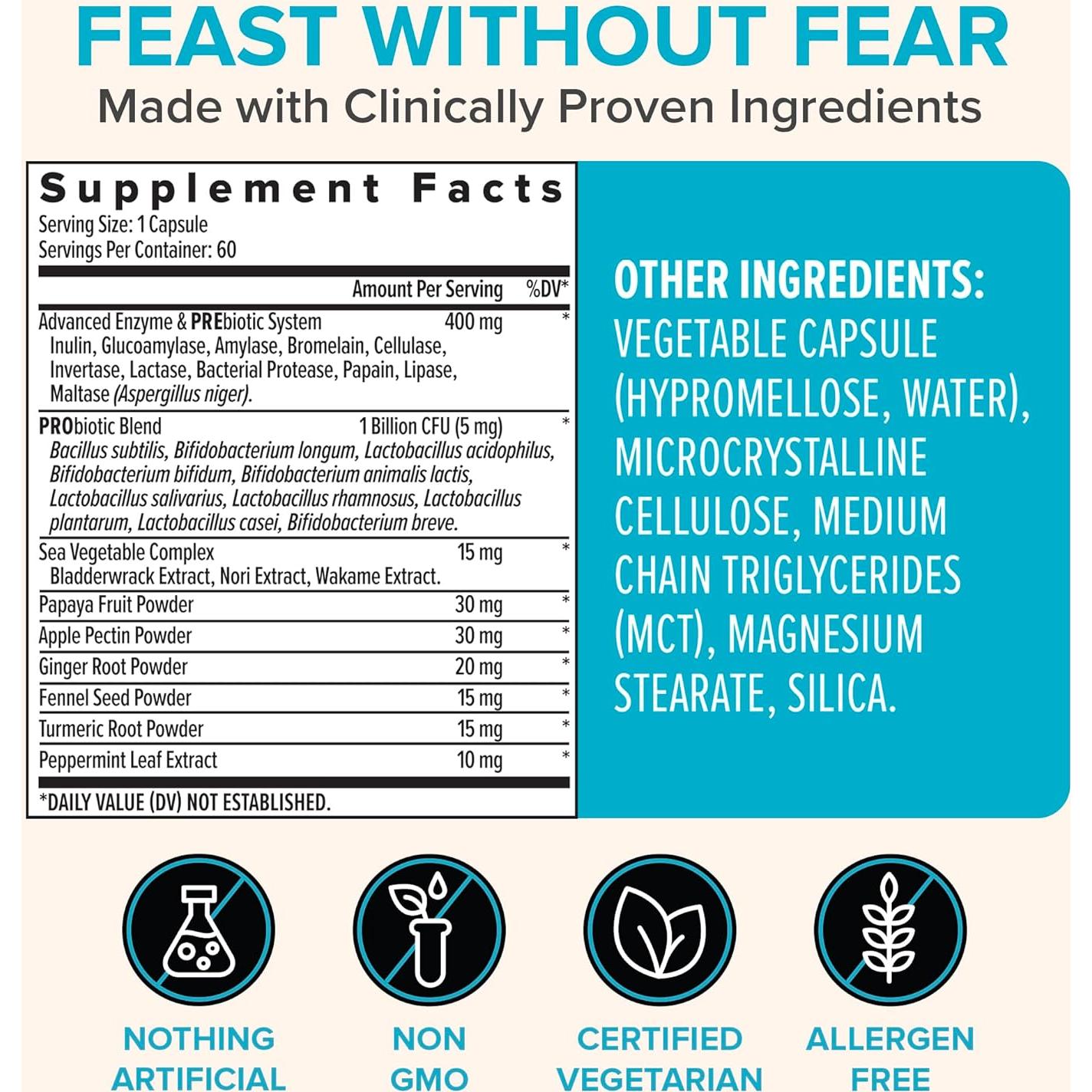 Zenwise Health Enzimas Digestivas 60 Cápsulas - Alivio Rápido