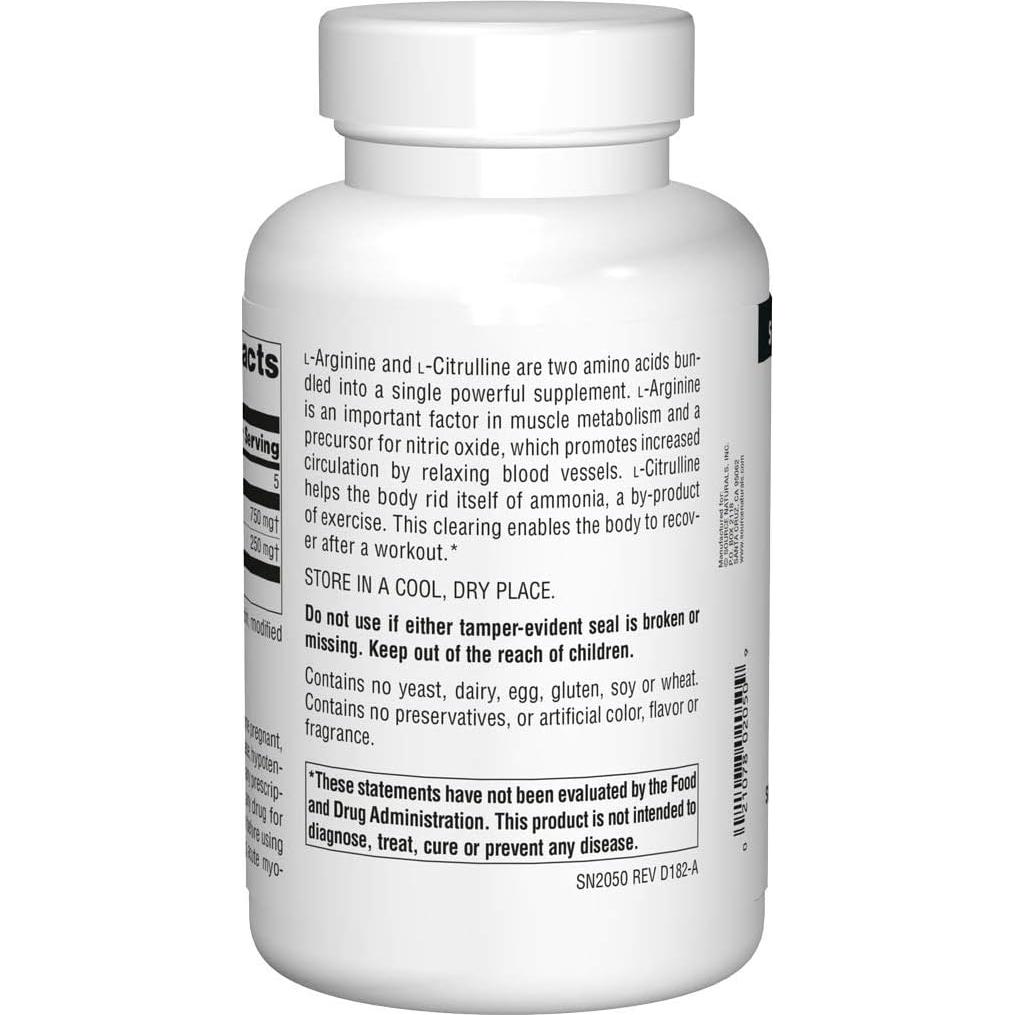 Suplemento L-Arginina L-Citrulina Source Naturals 1000 mg 240 Tabletas