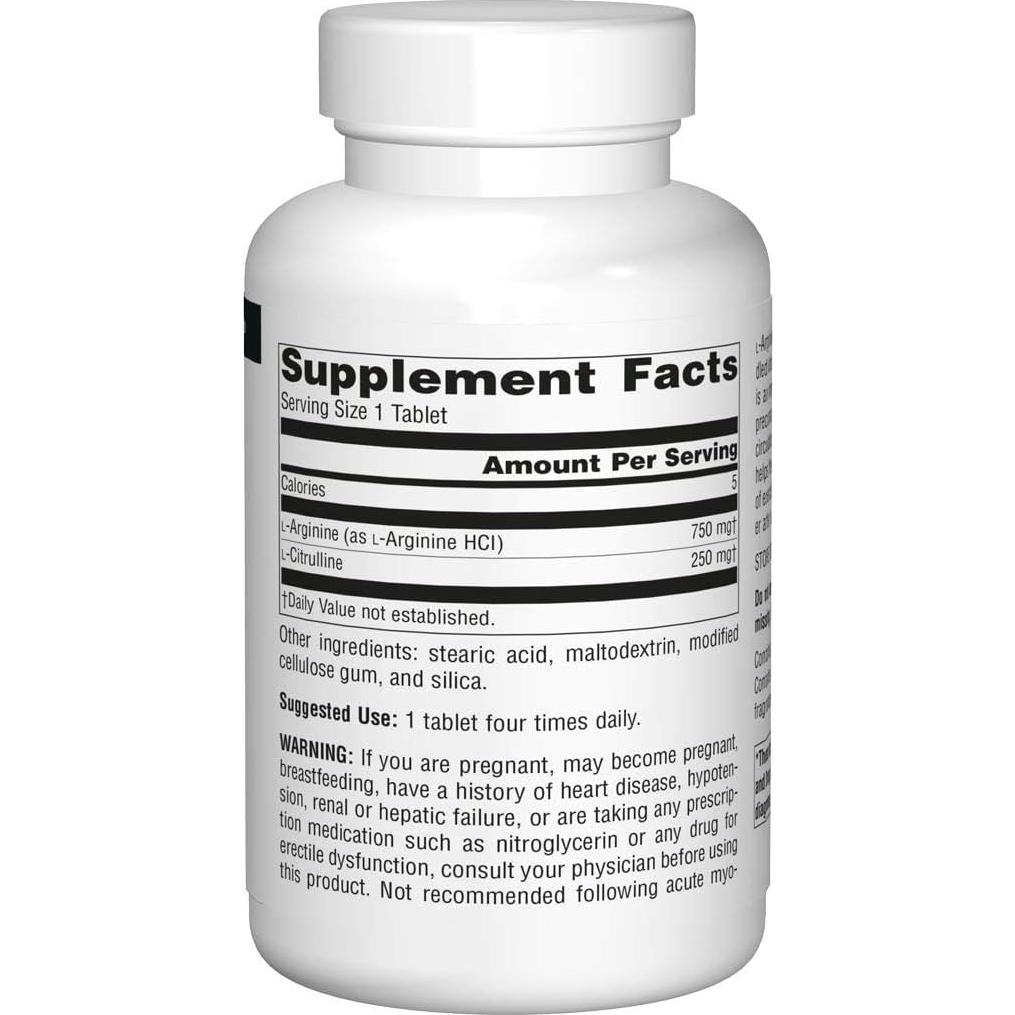 Suplemento L-Arginina L-Citrulina Source Naturals 1000 mg 240 Tabletas