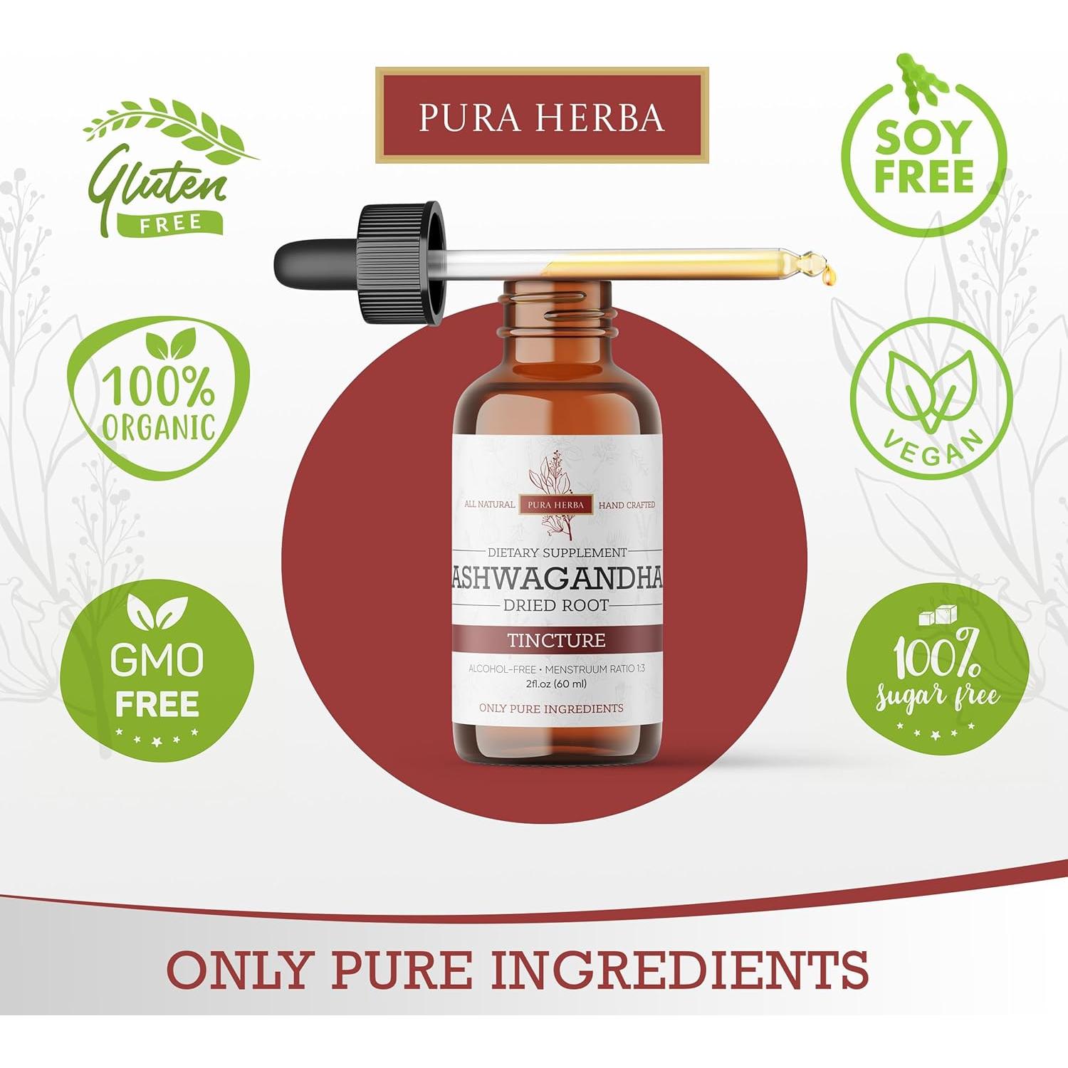 Gotas Líquidas de Ashwagandha Orgánica Pura Herba 59.15 ml