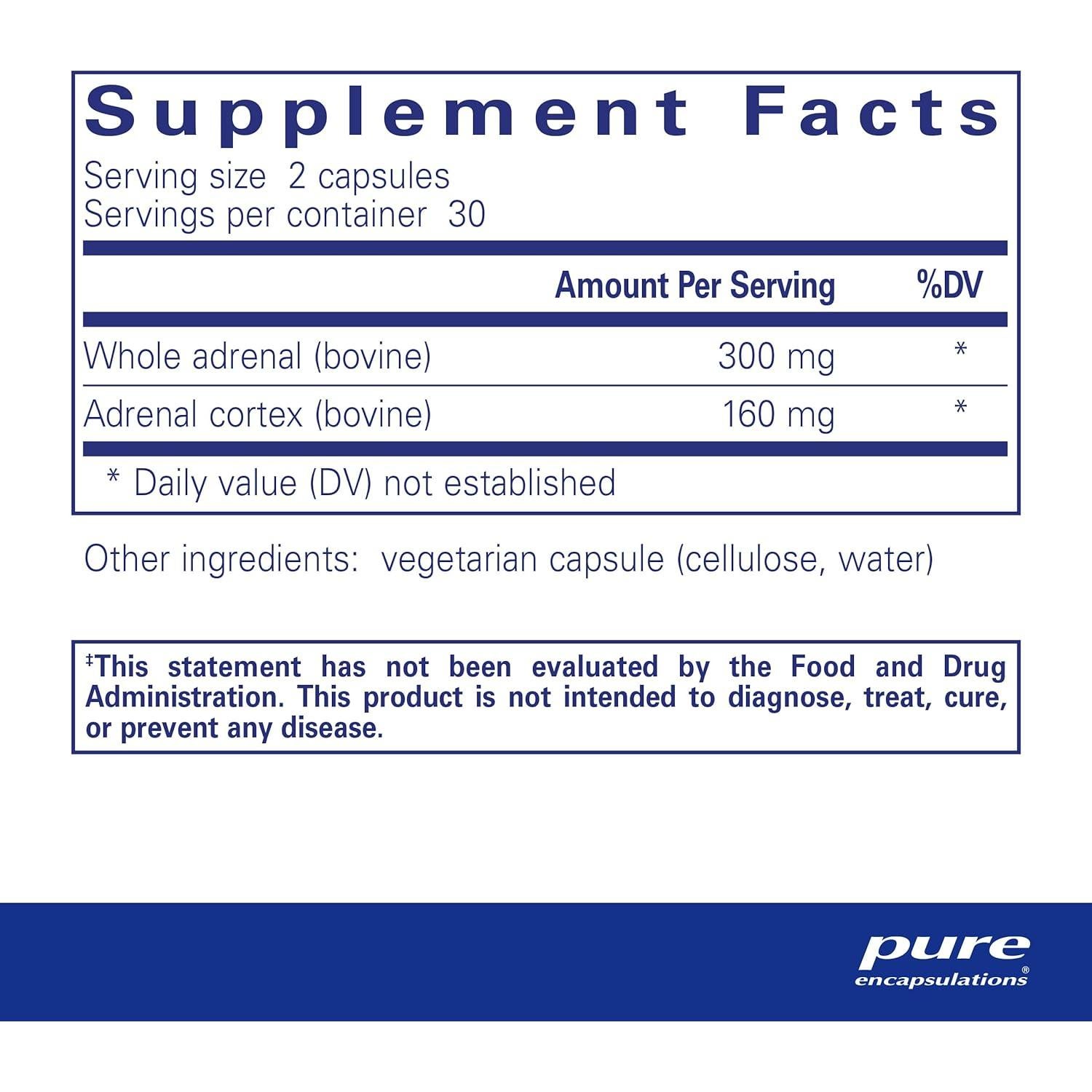 Suplemento Adrenal Pure Encapsulations 60 Cápsulas - Apoyo Cortisol y Energía