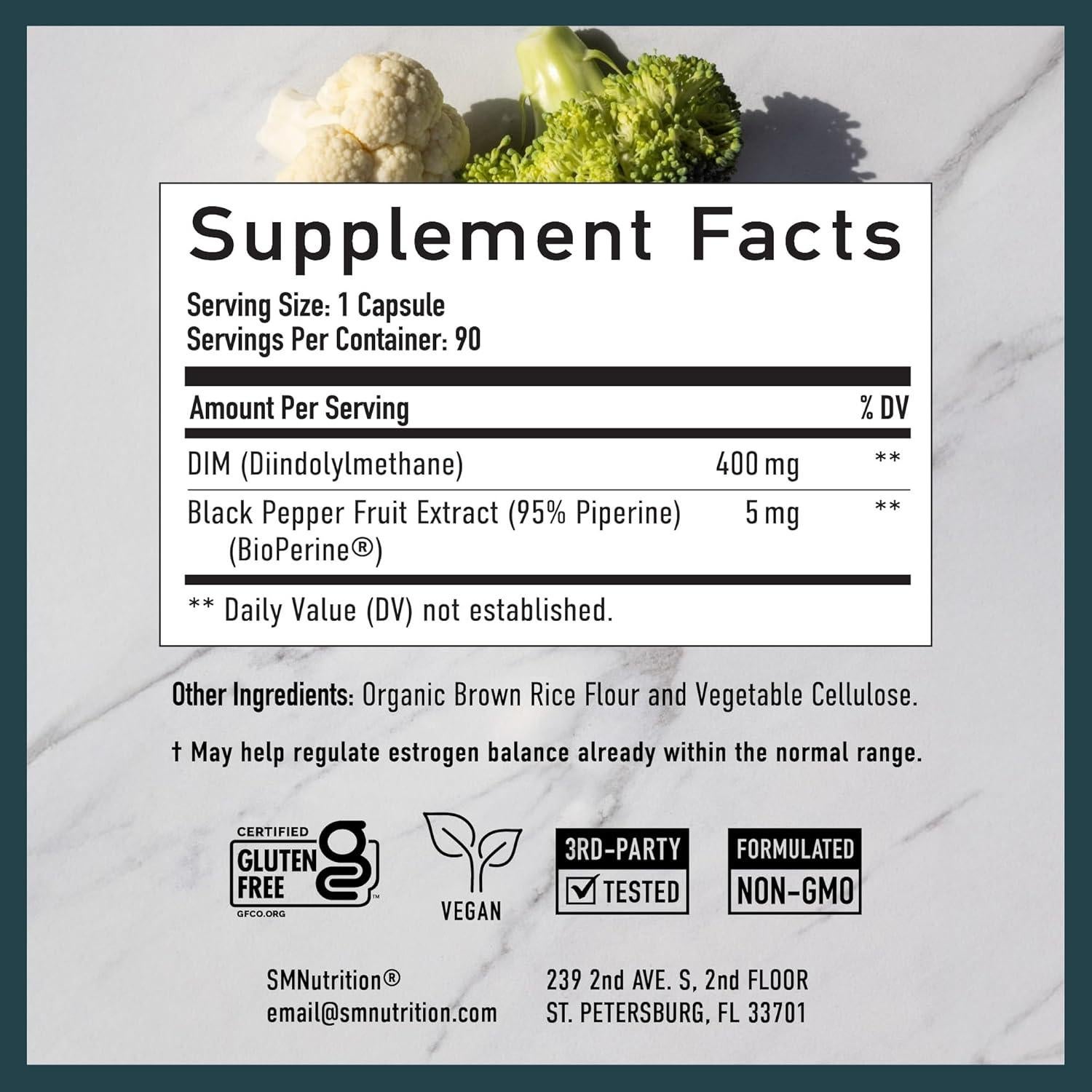 Suplemento DIM 400mg SMNutrition | Equilibrio Hormonal 90 Cápsulas