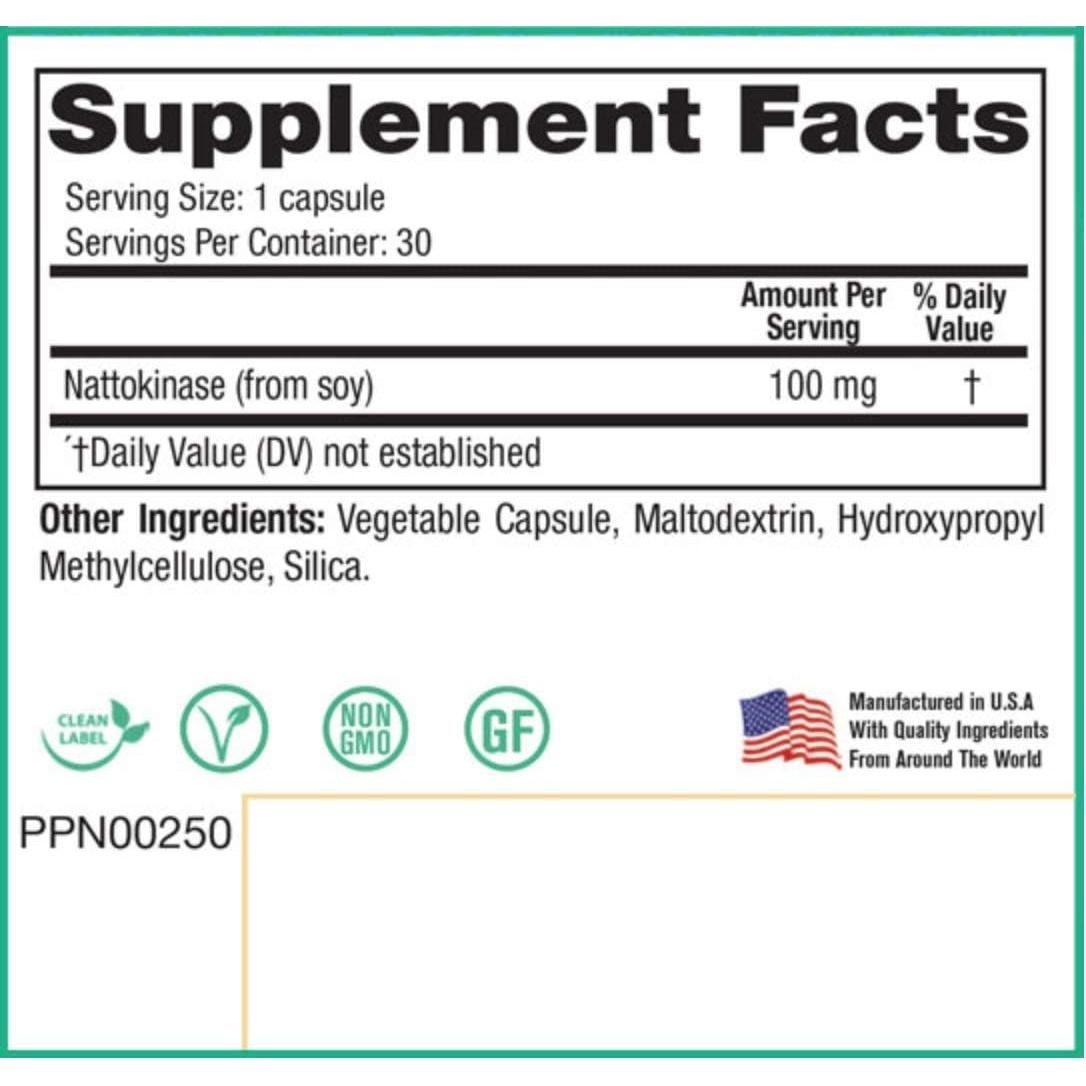 Suplemento Nattokinasa Peak 100mg - 30 Cápsulas para Circulación Saludable