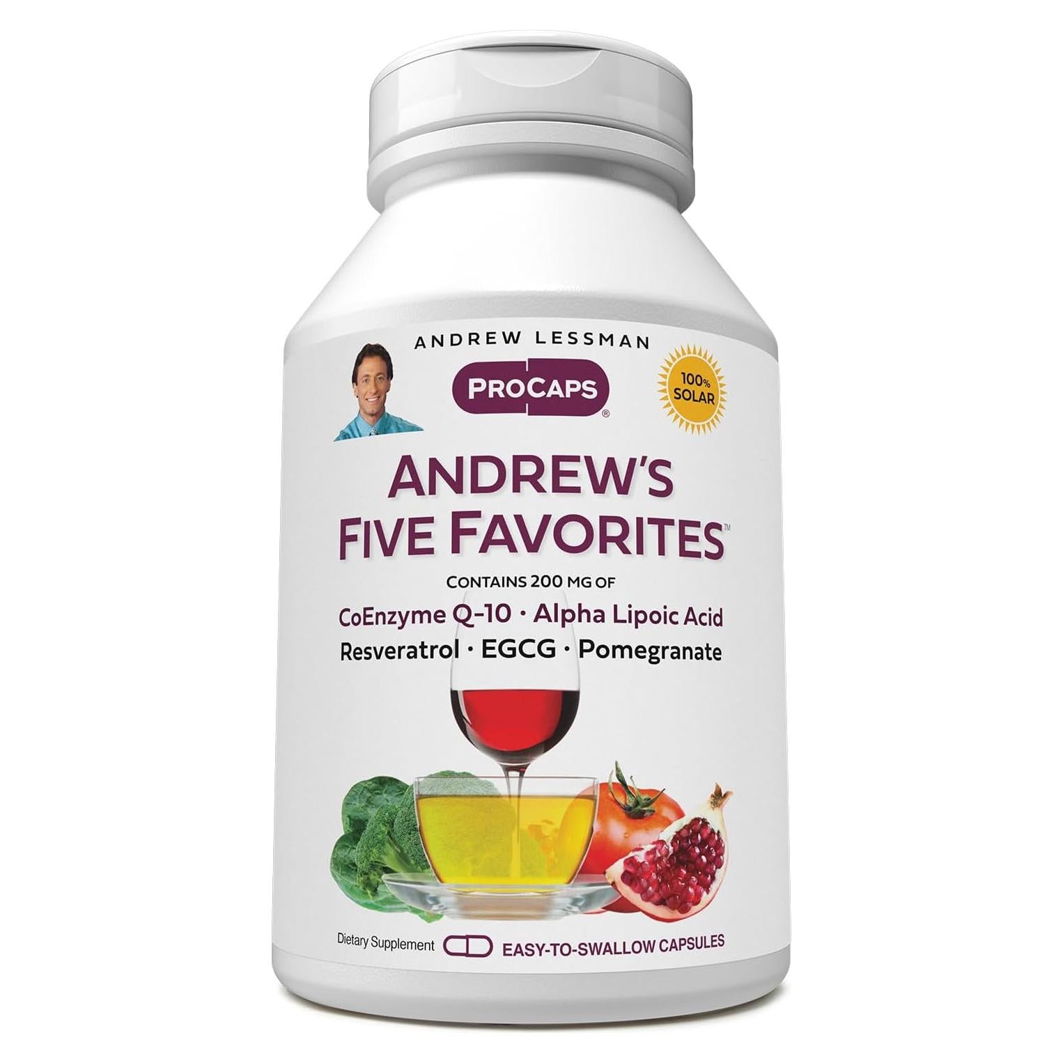 ANDREW LESSMAN Los Cinco Favoritos 30 Cápsulas - CoQ10, ALA, EGCG, Resveratrol, Granada