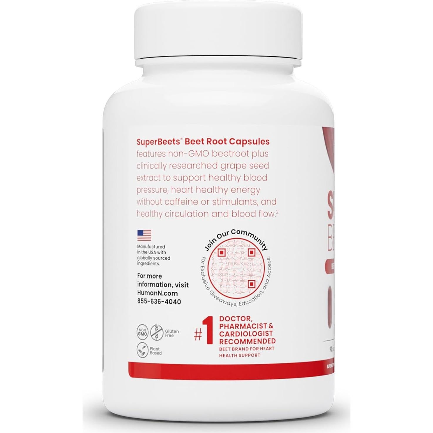 Cápsulas de raíz de remolacha SuperBeets HumanN 1000mg 90 unidades