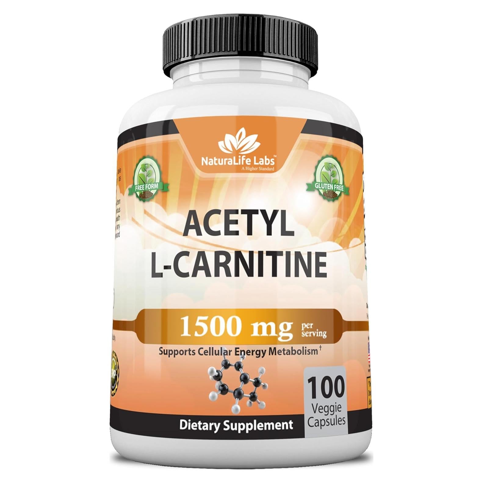 Acetil L-Carnitina 1500 mg NaturaLife Labs - 100 Cápsulas Vegetales