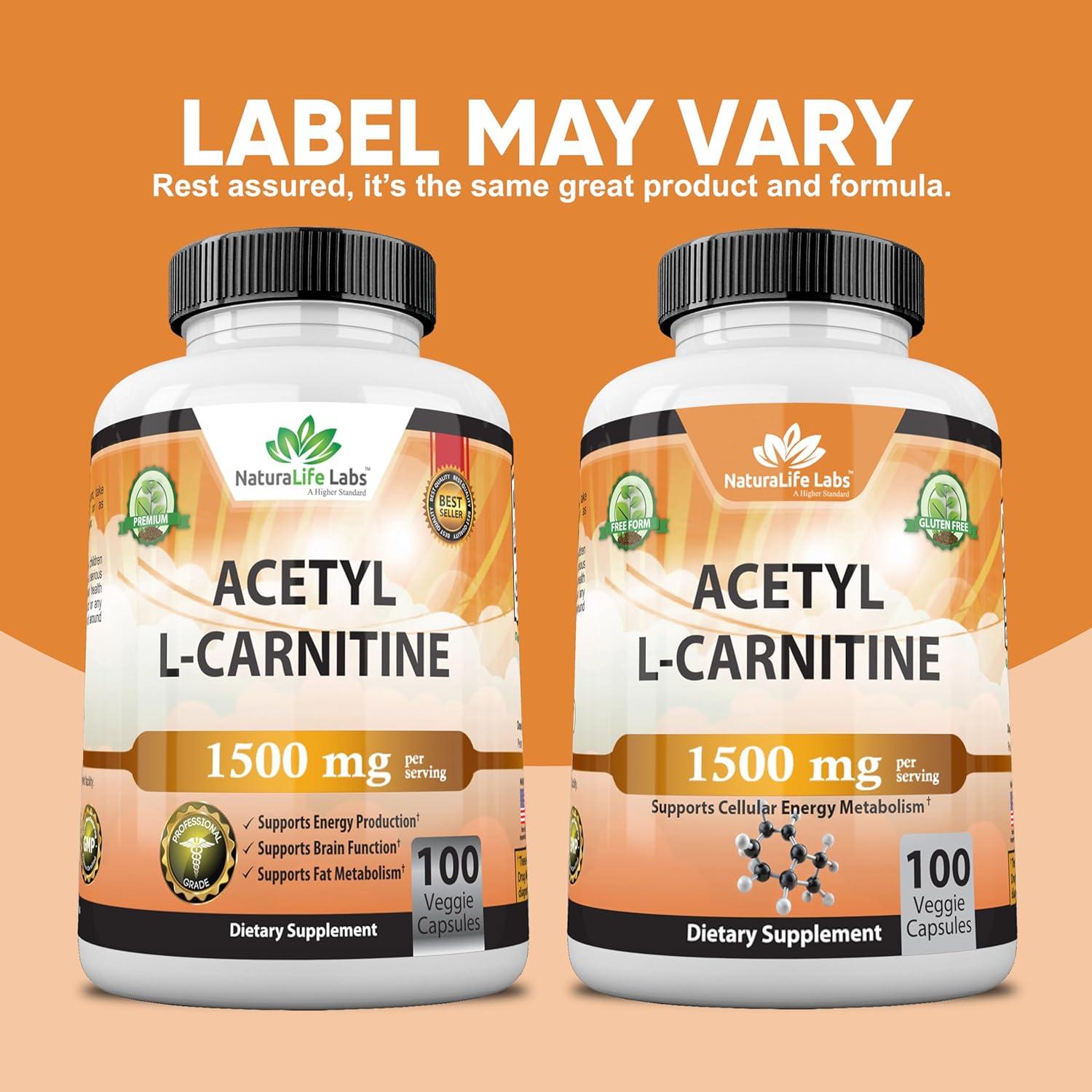 Acetil L-Carnitina 1500 mg NaturaLife Labs - 100 Cápsulas Vegetales