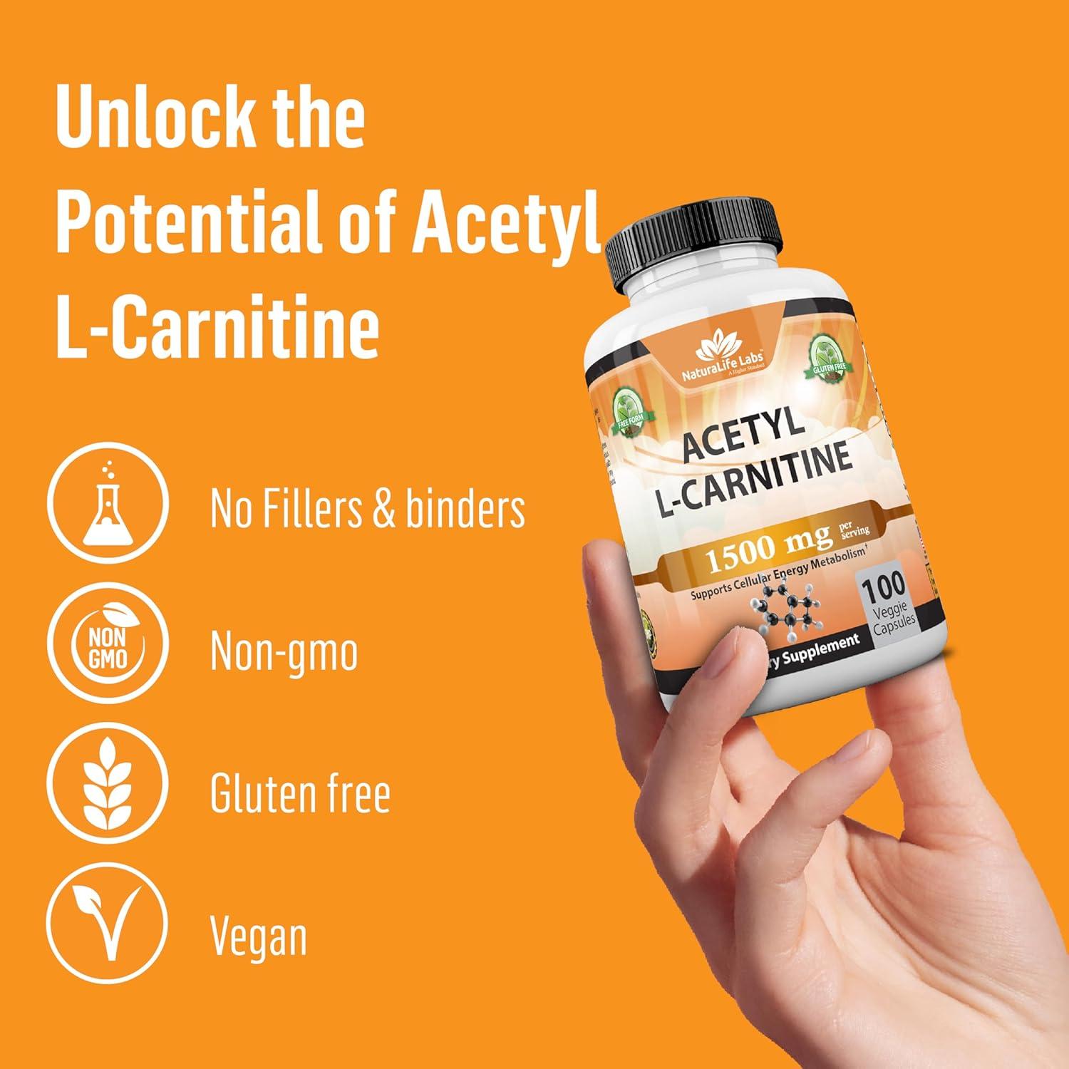 Acetil L-Carnitina 1500 mg NaturaLife Labs - 100 Cápsulas Vegetales