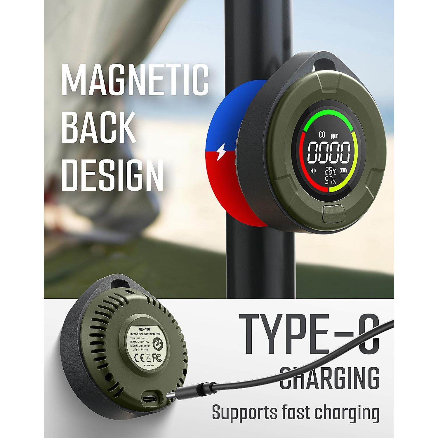 Detector de Monóxido de Carbono Portátil GasDoc DS-100 3 en 1