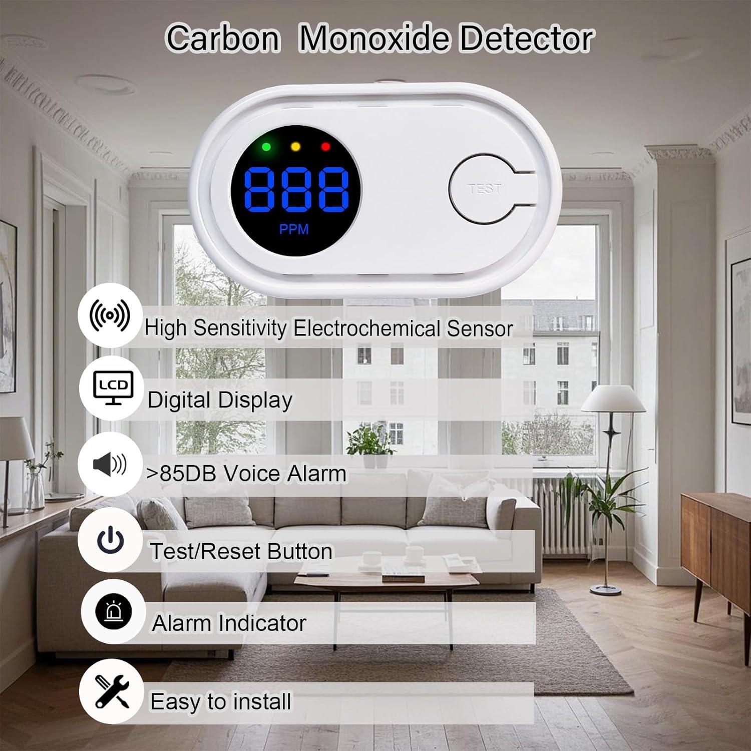 Detector de Monóxido de Carbono SCNBAORE 2Pack con Pantalla Digital