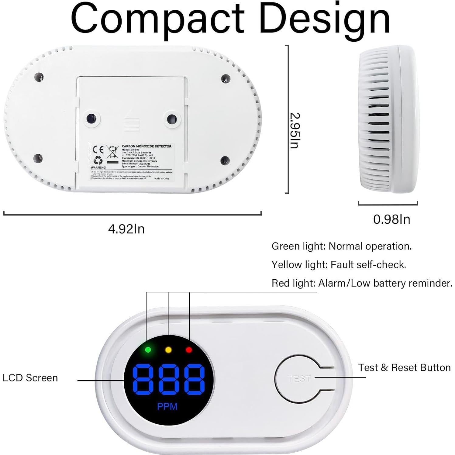 Detector de Monóxido de Carbono SCNBAORE 2Pack con Pantalla Digital