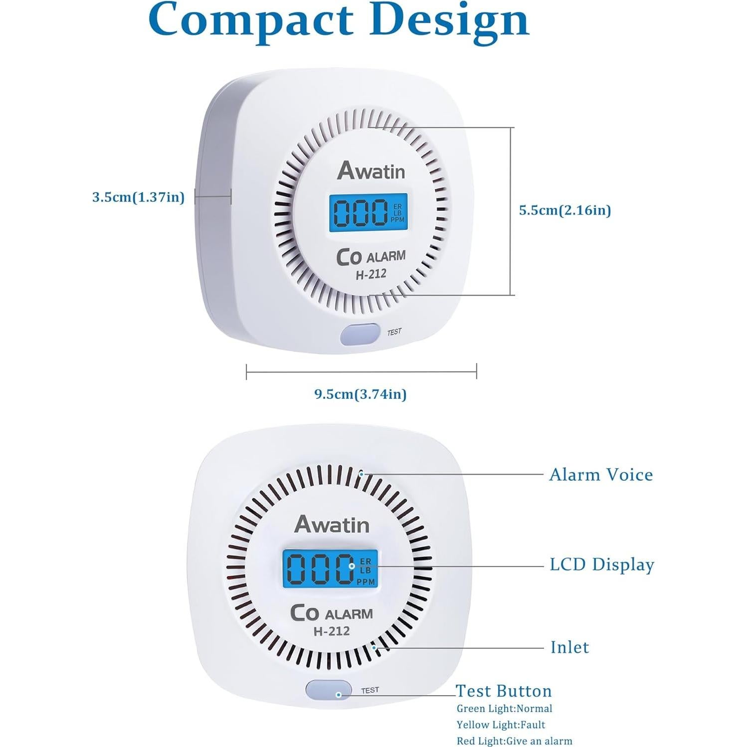 Detector de Monóxido de Carbono Awatin H-212 con Pantalla Digital