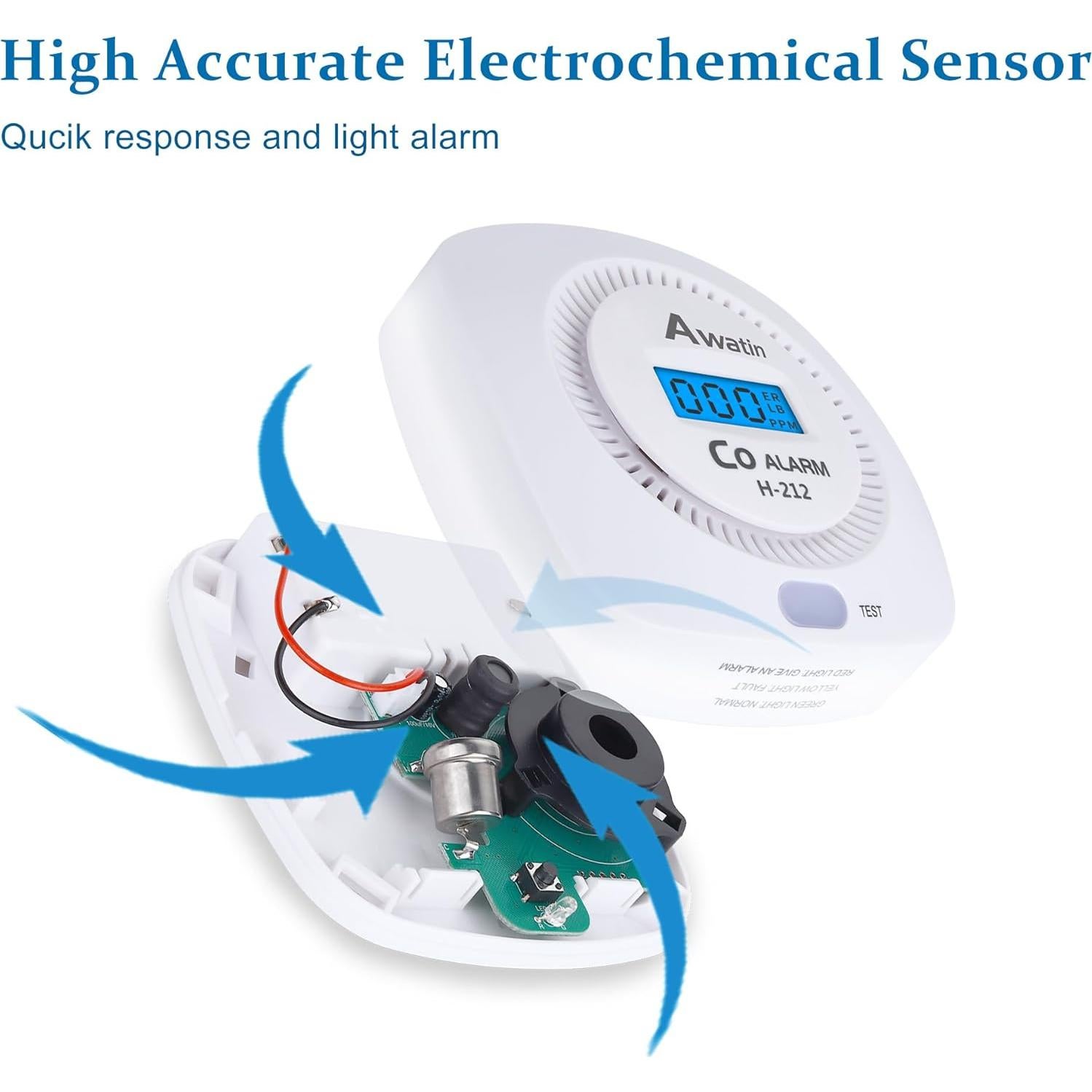 Detector de Monóxido de Carbono Awatin H-212 con Pantalla Digital
