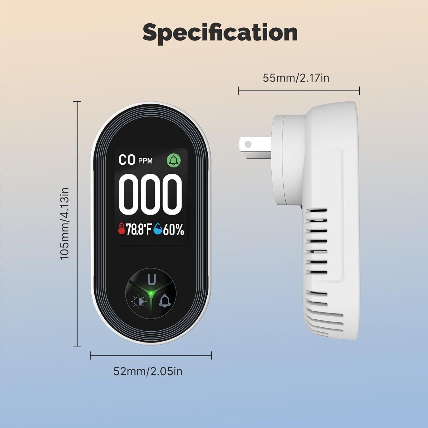Detector de Monóxido de Carbono MOES 3 en 1 Enchufable 2Pack