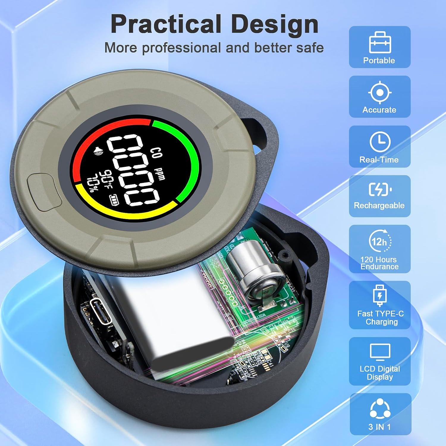 Detector de Monóxido de Carbono Pildegro PTH-100 3-en-1 Gris