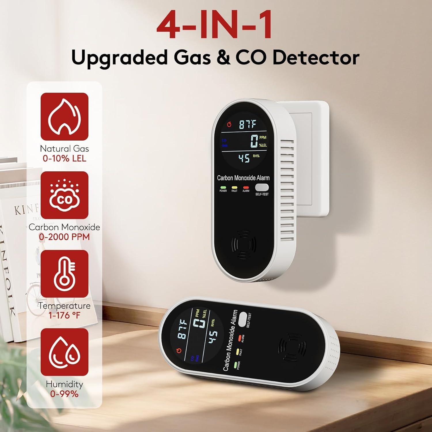 Detector de Monóxido de Carbono y Gas ARIKON 4-en-1 Portátil