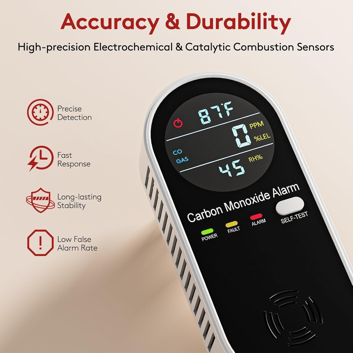 Detector de Monóxido de Carbono y Gas ARIKON 4-en-1 Portátil