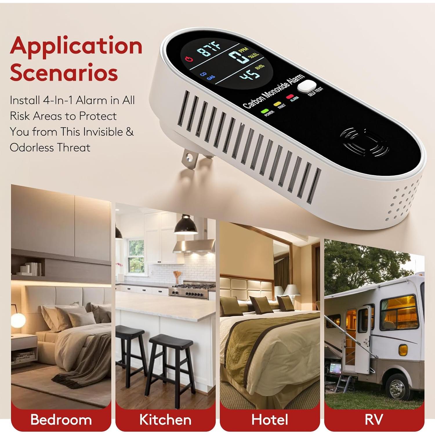 Detector de Monóxido de Carbono y Gas ARIKON 4-en-1 Portátil