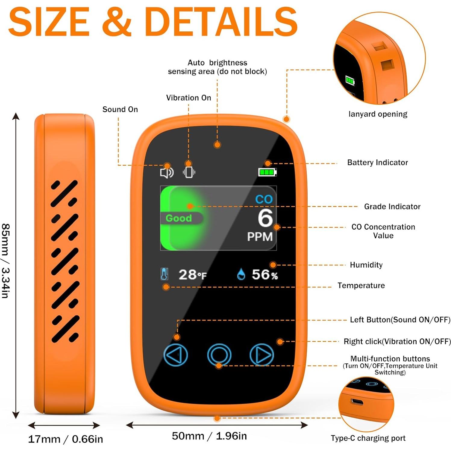 Detector de Monóxido de Carbono Portátil ITEFDTUTNE 3-en-1