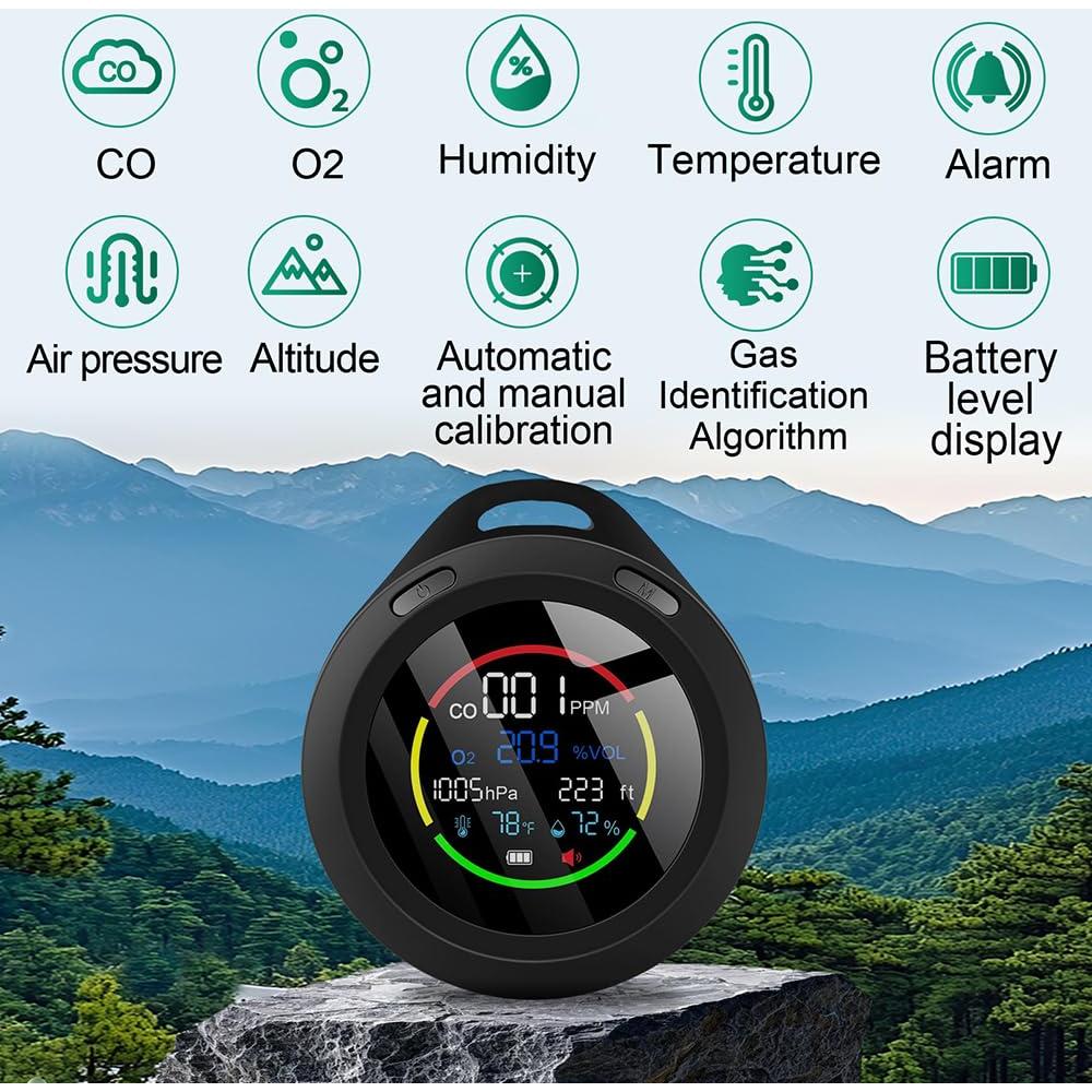 Detector de Monóxido de Carbono Portátil AIRNERGY - Calidad del Aire, O2, CO, Temperatura, Humedad