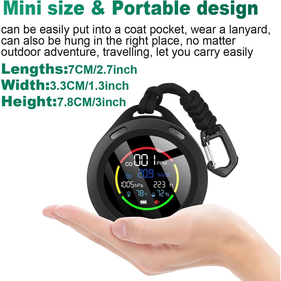 Detector de Monóxido de Carbono Portátil AIRNERGY - Calidad del Aire, O2, CO, Temperatura, Humedad