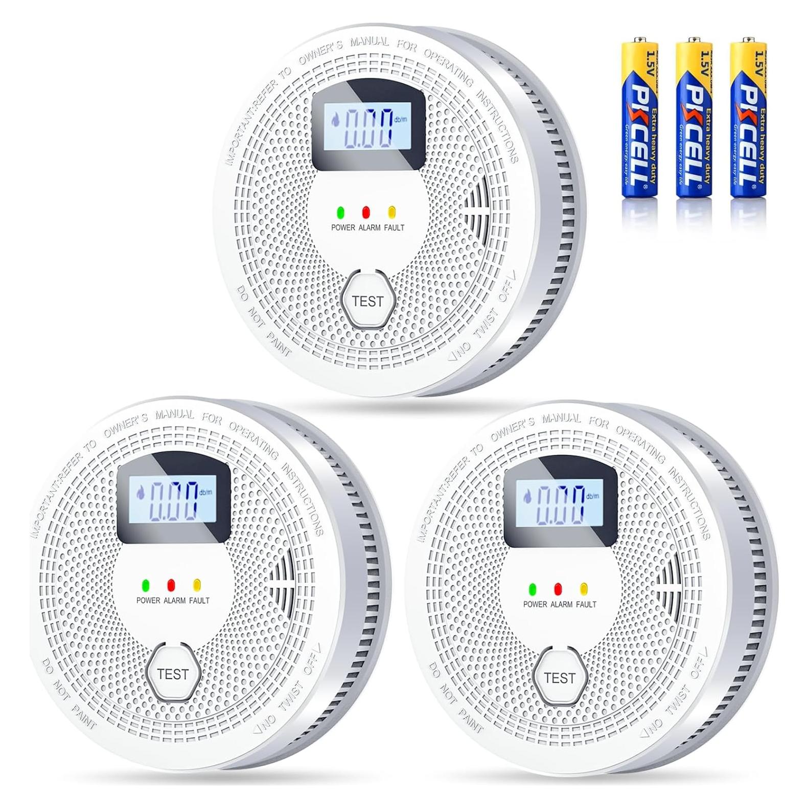 Combo 3 Detectores de Humo y Monóxido FEODSEW, Alarma 2 en 1